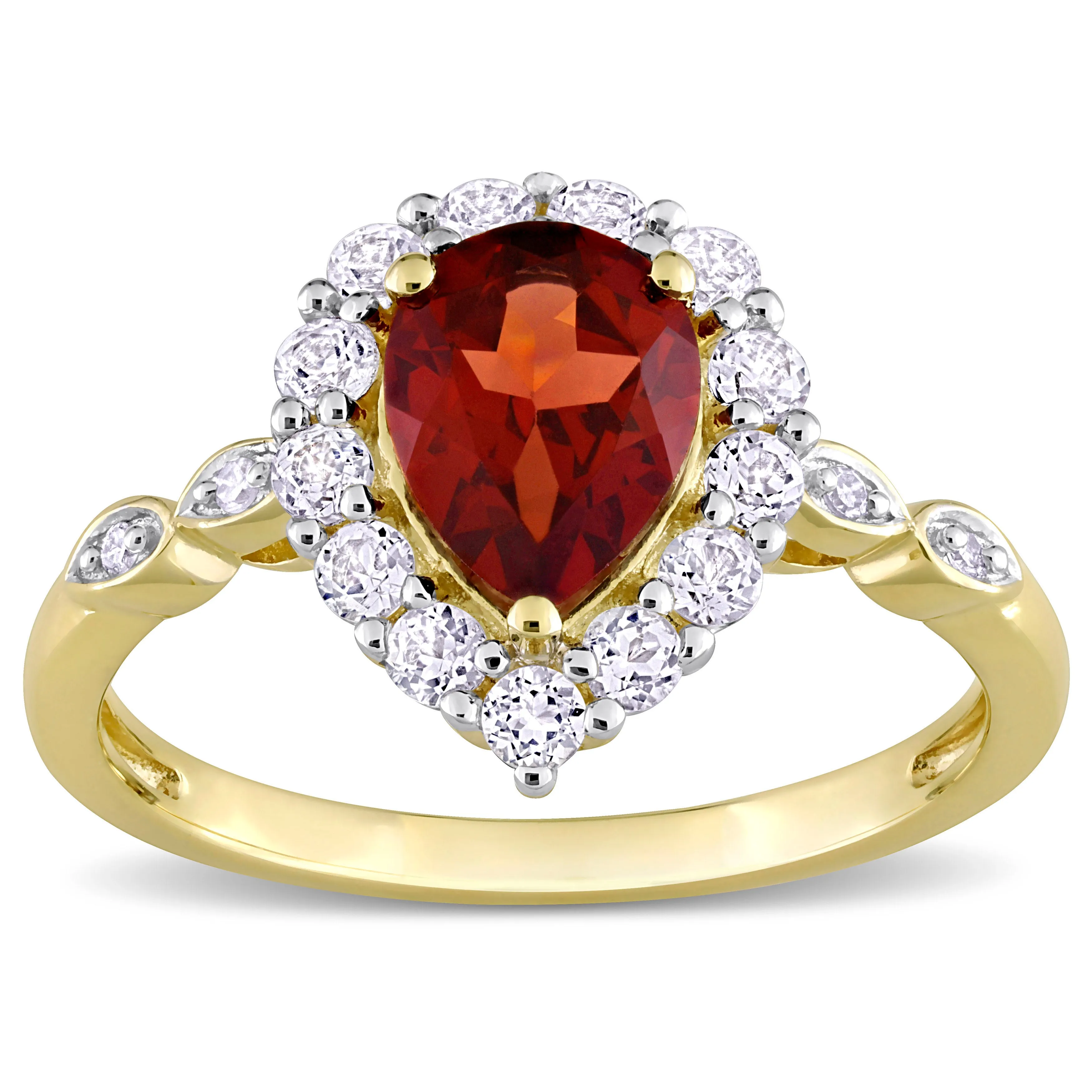 1 7/8 CT TGW Pear Shape Garnet and White Topaz and Diamond-Accent  Halo Ring in 10k Yellow Gold