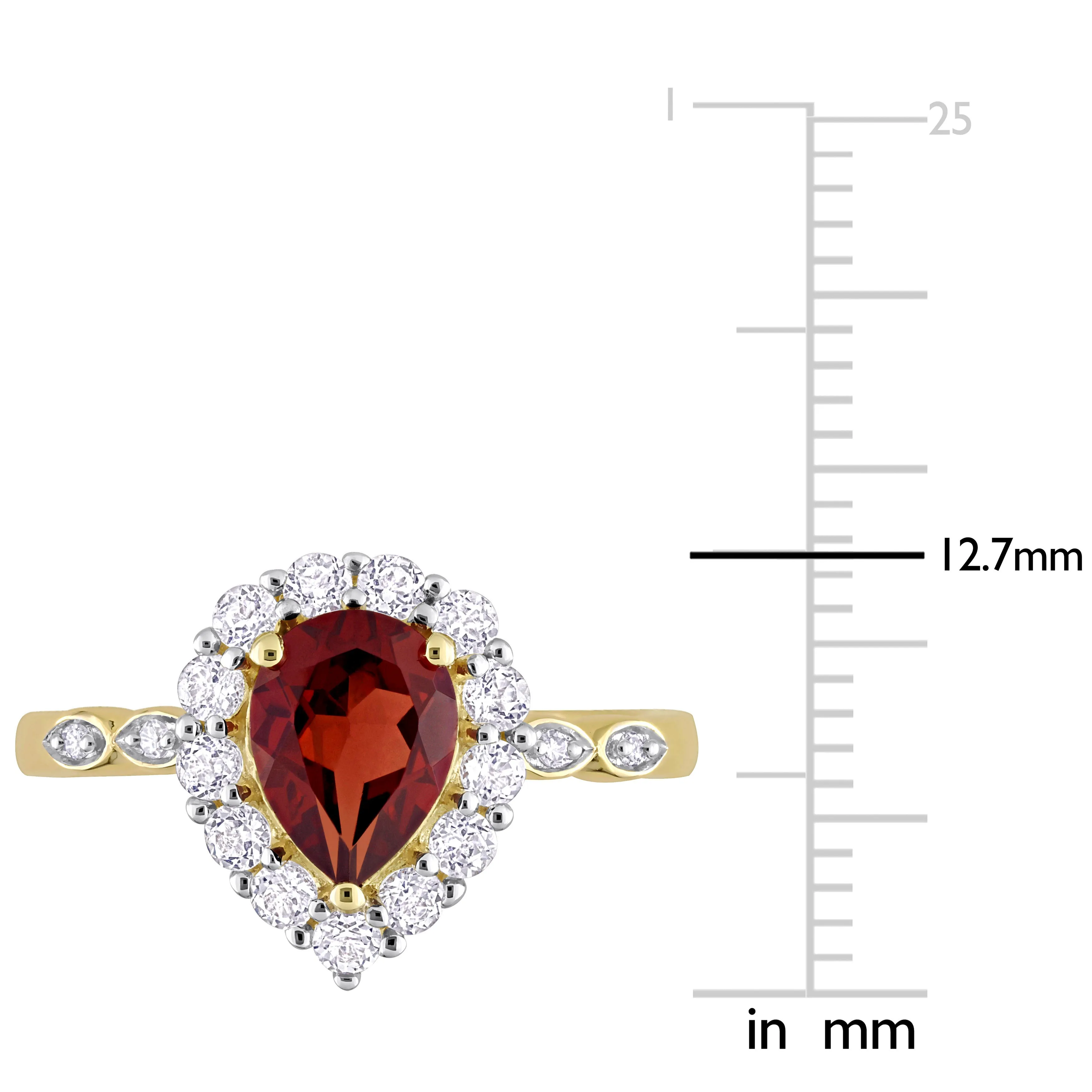 1 7/8 CT TGW Pear Shape Garnet and White Topaz and Diamond-Accent  Halo Ring in 10k Yellow Gold