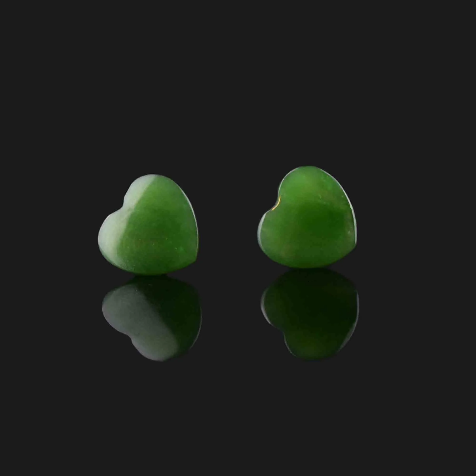 14K Gold Jade Heart Stud Earrings