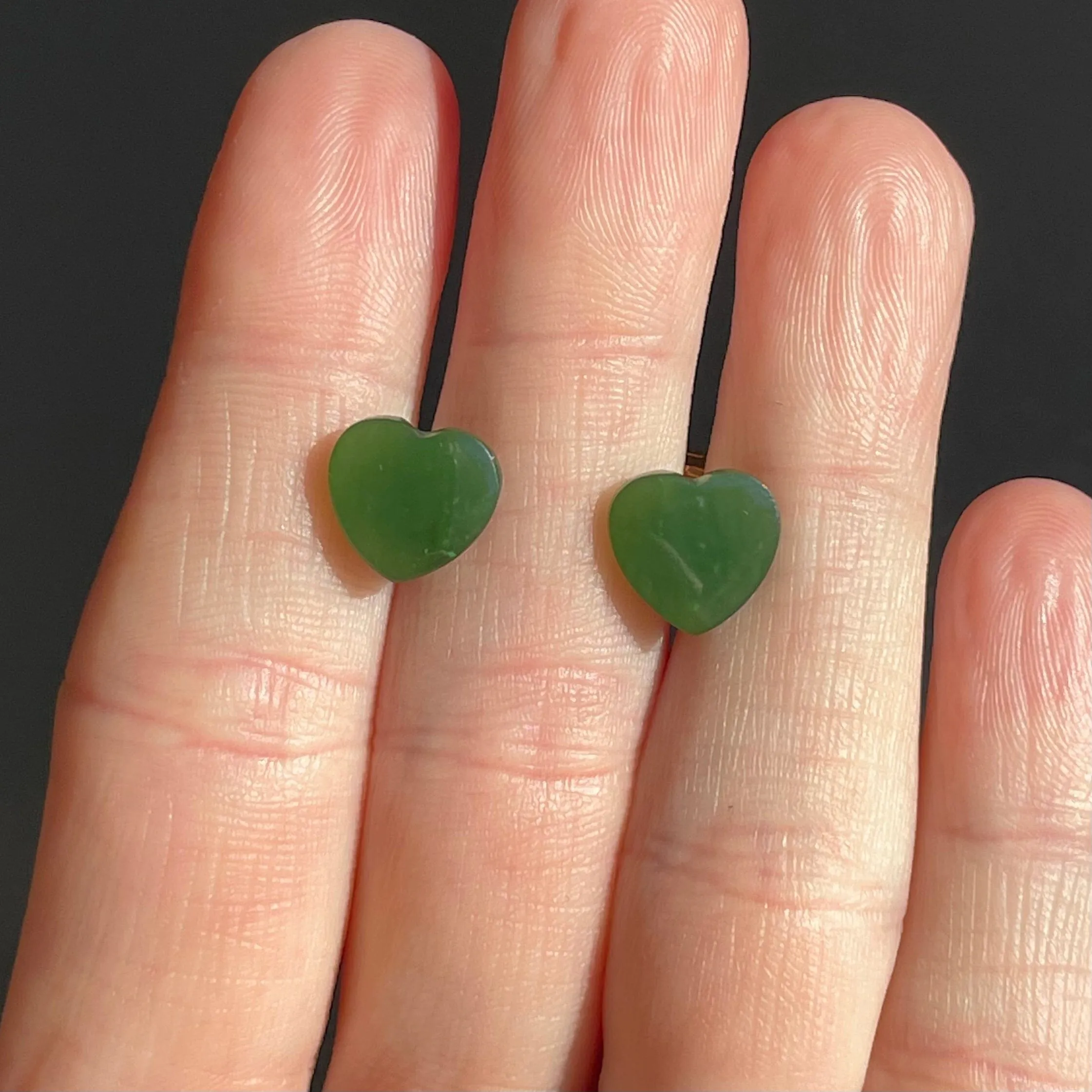 14K Gold Jade Heart Stud Earrings