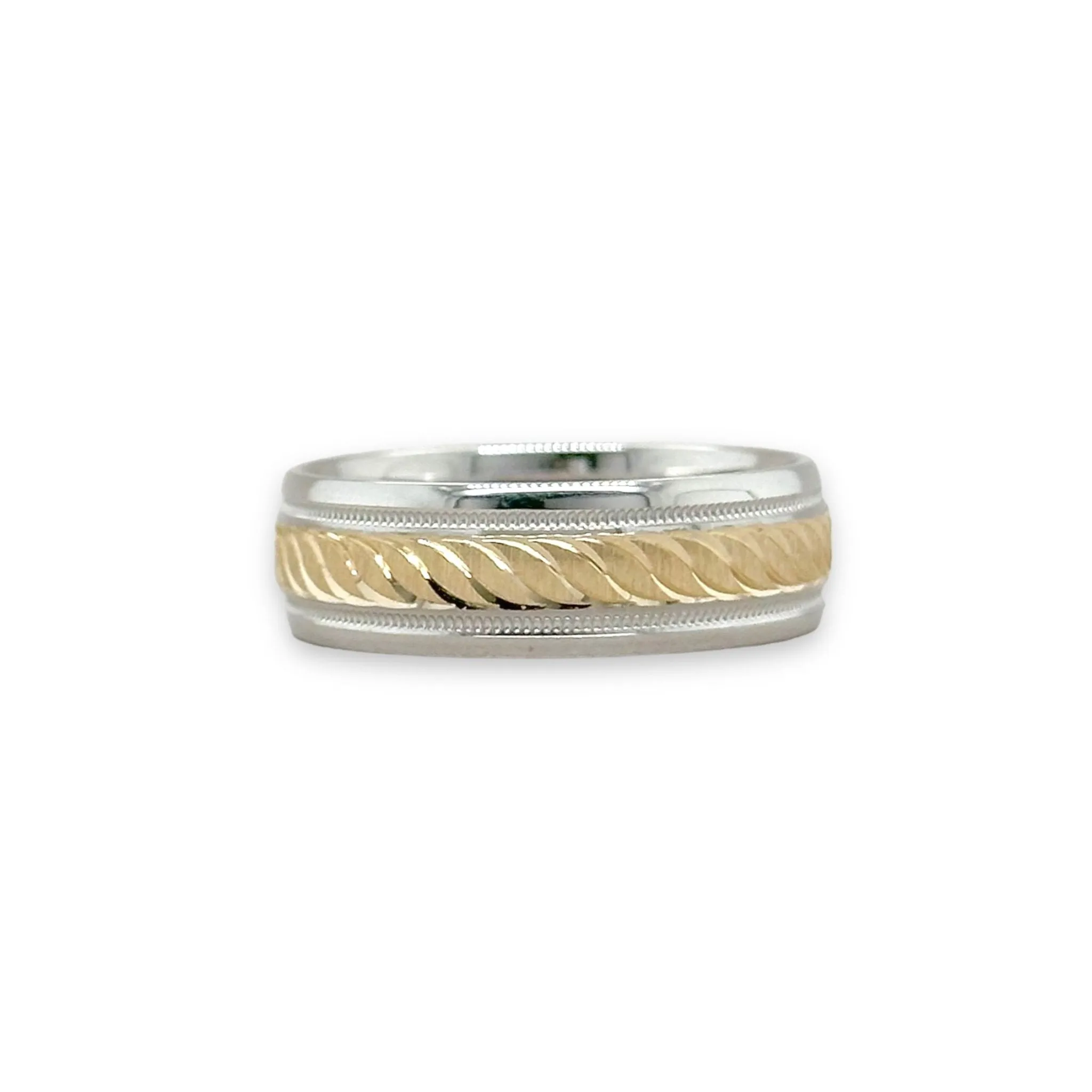 14K TT Gold Rope Design Milgrain Wedding Band