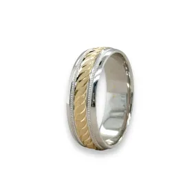 14K TT Gold Rope Design Milgrain Wedding Band