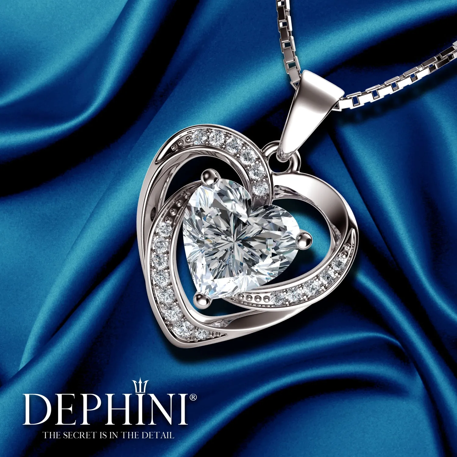 14k white gold heart necklace for women - Zirconia Crystals by DEPHINI