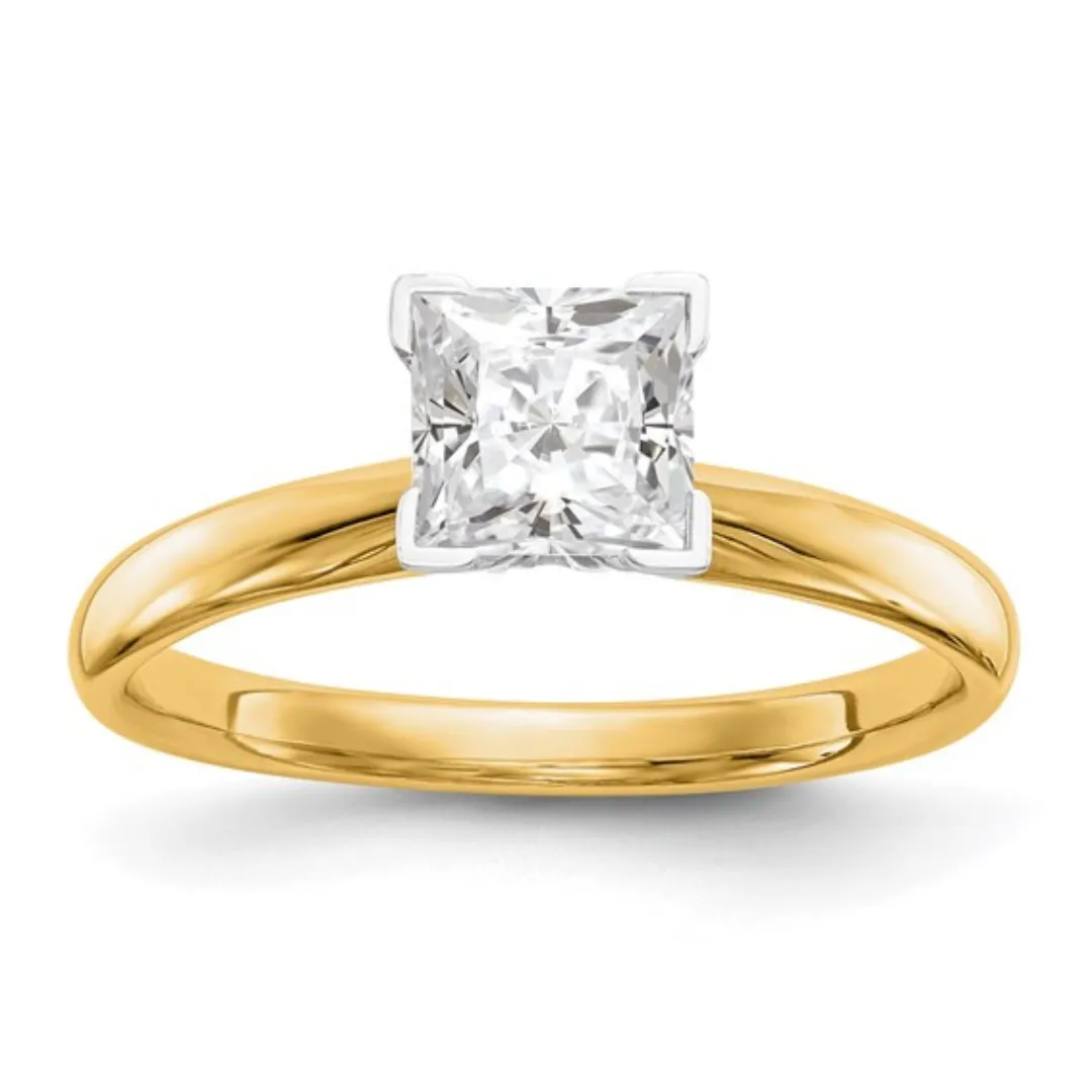 14k White Gold Princess Cut Lab Diamond Solitaire Ring