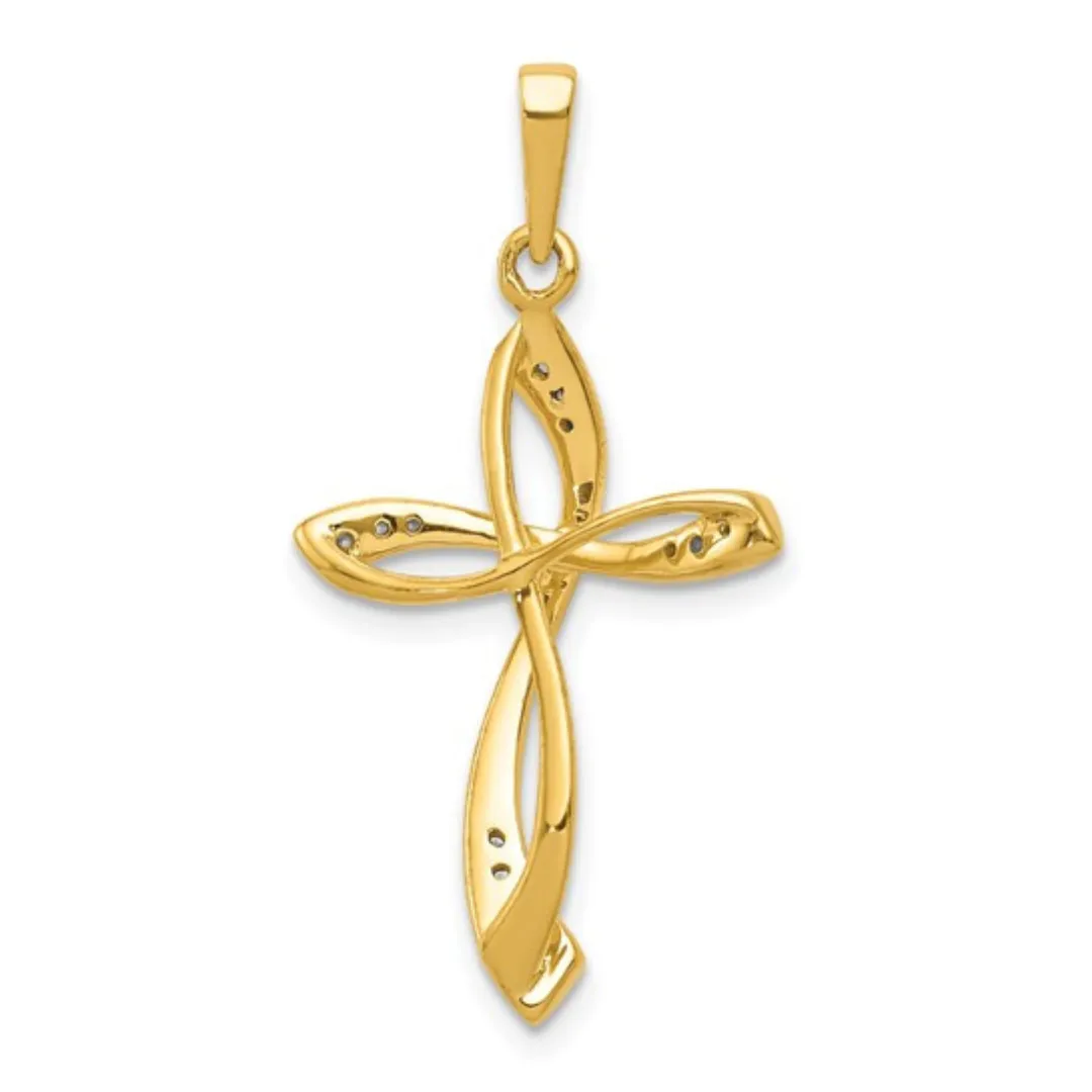 14K Yellow Gold Lab Diamond Cross Pendant