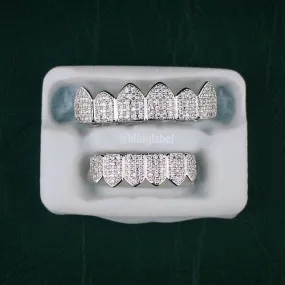 18K White Gold Iced Out Diamond Grillz Set