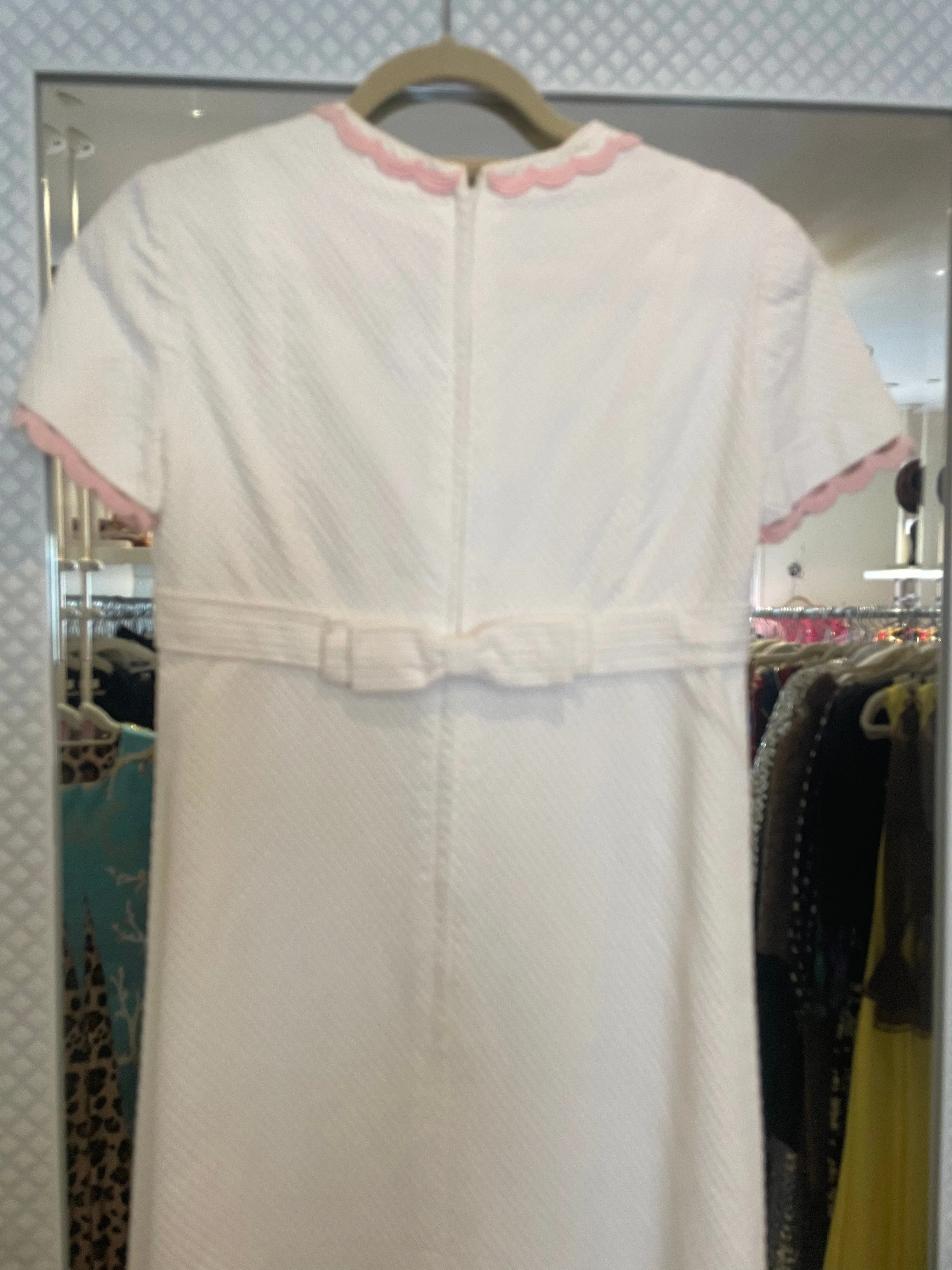 1970's White Pique Cotton, Short-sleeved Dress