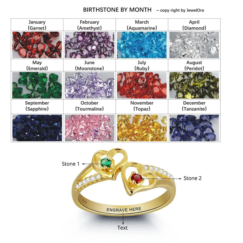 2 Birthstone & Engraving Personalized Ring For Women