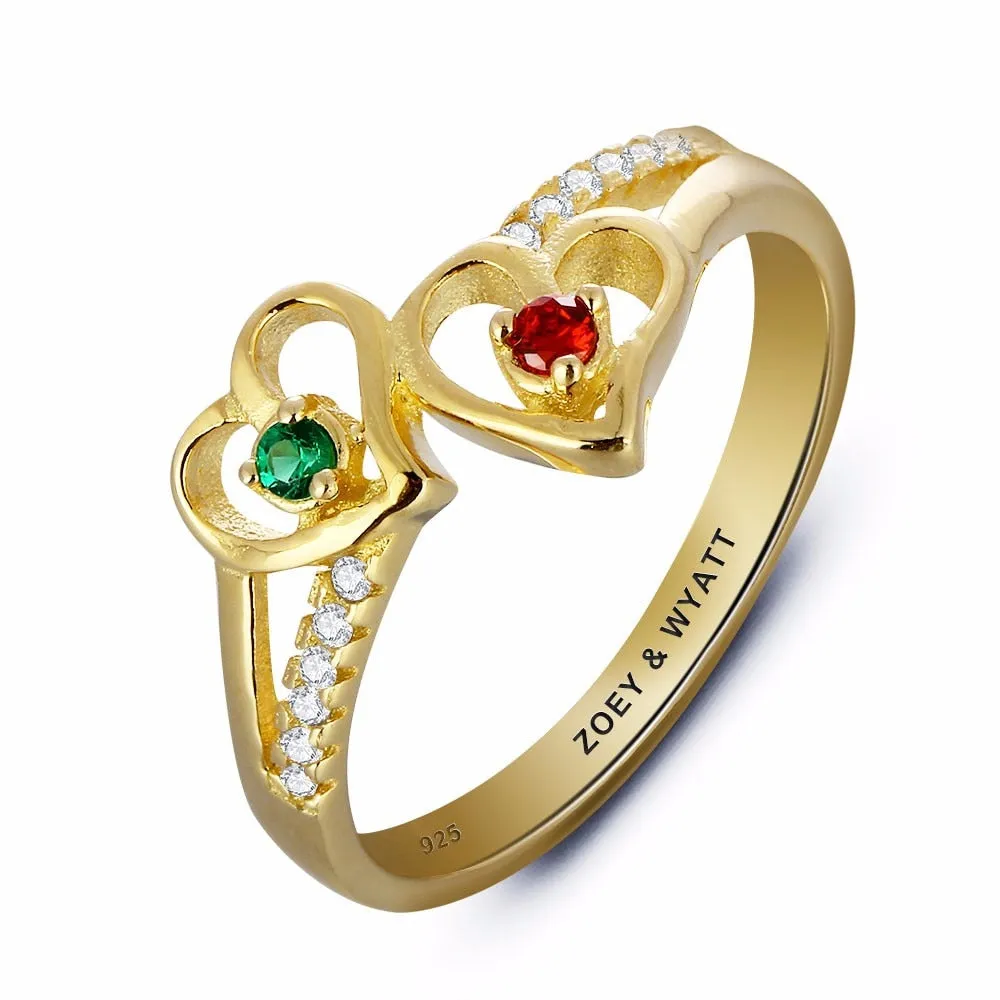 2 Birthstone & Engraving Personalized Ring For Women