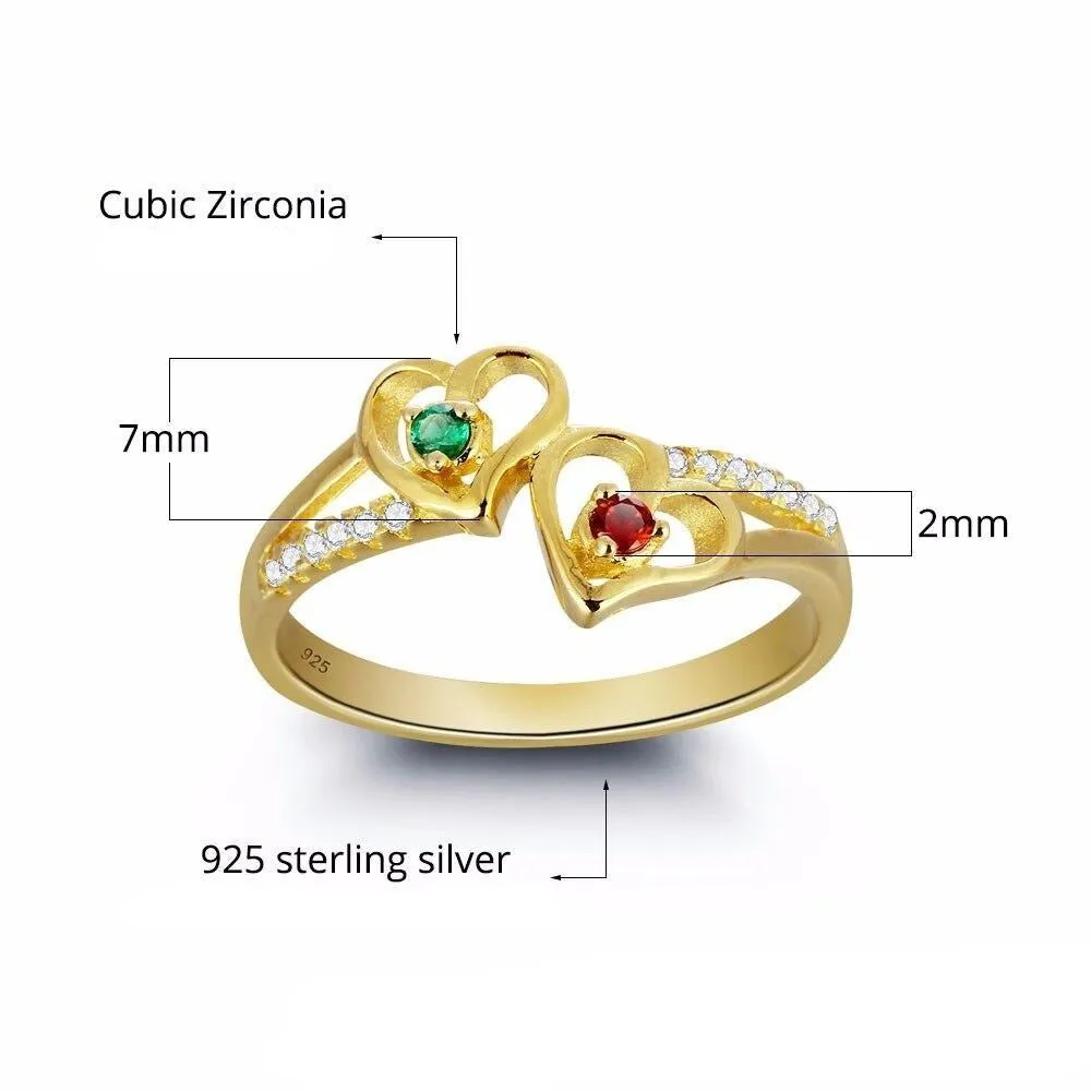 2 Birthstone & Engraving Personalized Ring For Women