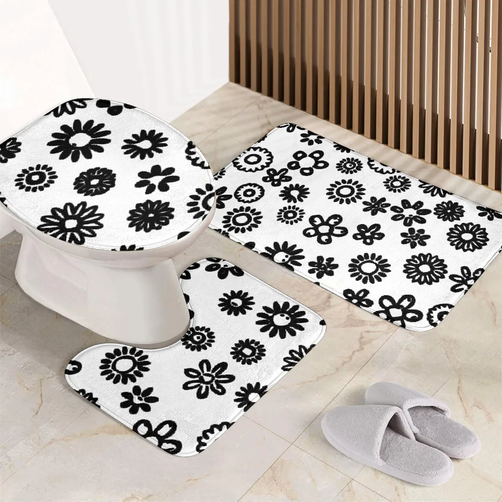 3 Piece Black Flowers Bathroom Set