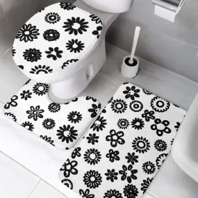 3 Piece Black Flowers Bathroom Set