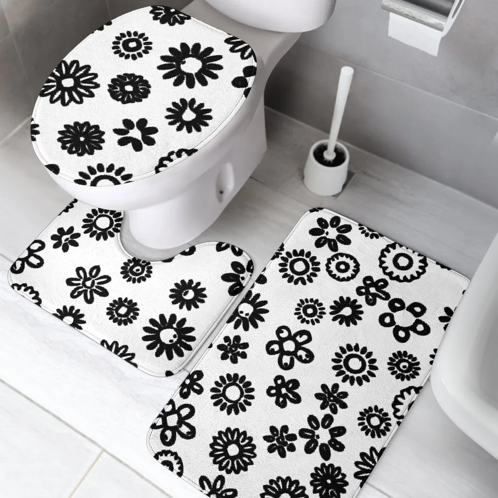 3 Piece Black Flowers Bathroom Set