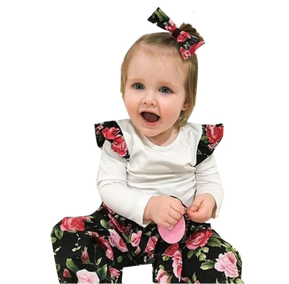 3 Piece Infant/ Toddler Girls Flower Girl T-shirt, Pants and Headband