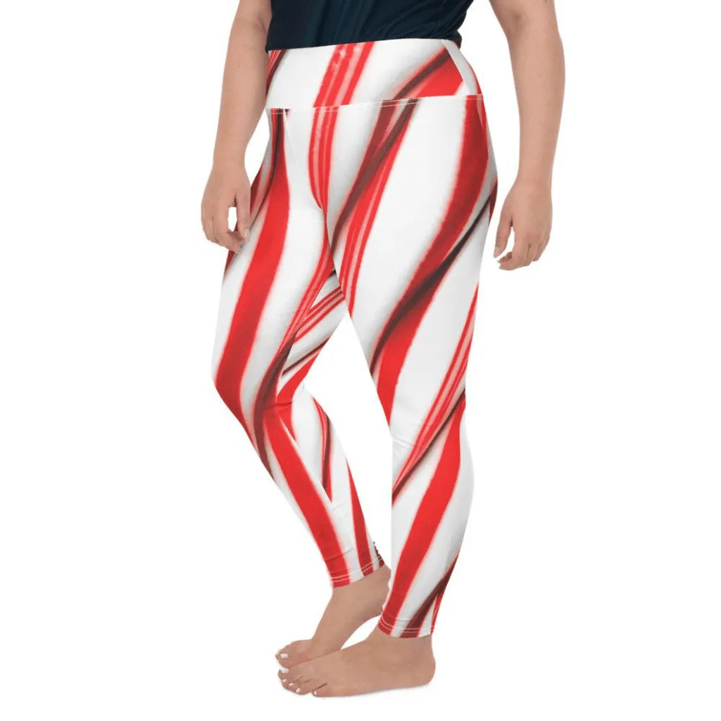 3D Candy Cane Plus Size Leggings