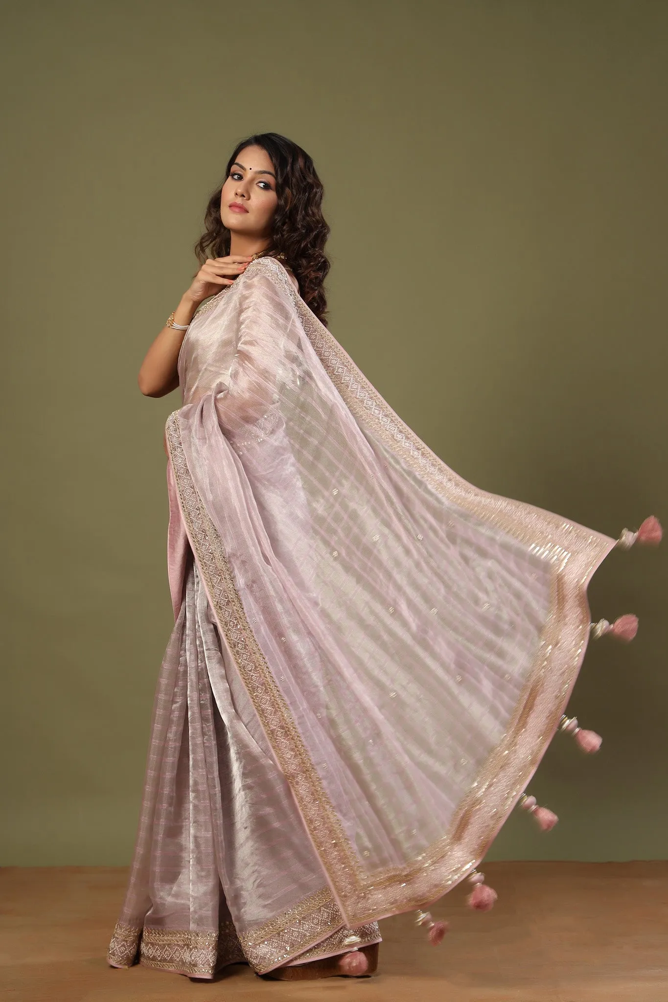 90Z525-NRO Lilac Tissue Silk Saree with Embroidered Border