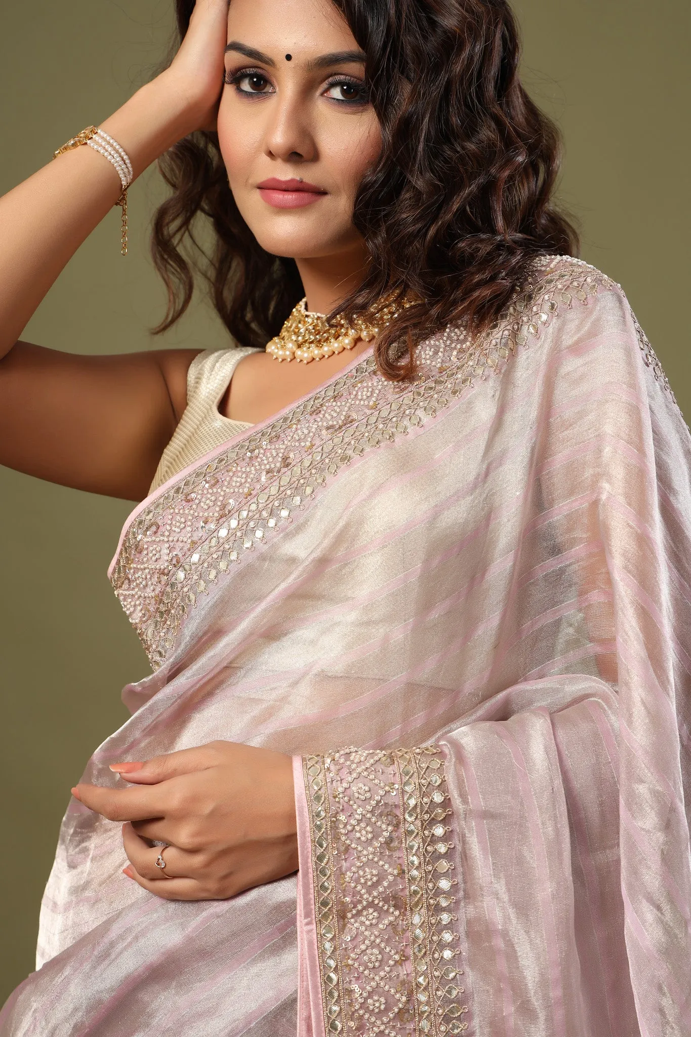 90Z525-NRO Lilac Tissue Silk Saree with Embroidered Border