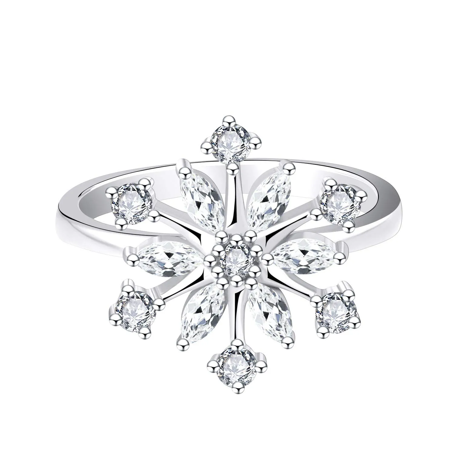 925 Sterling Silver CZ Snowflake Leverback Earrings Ring White/Blue Snowflake Jewelry