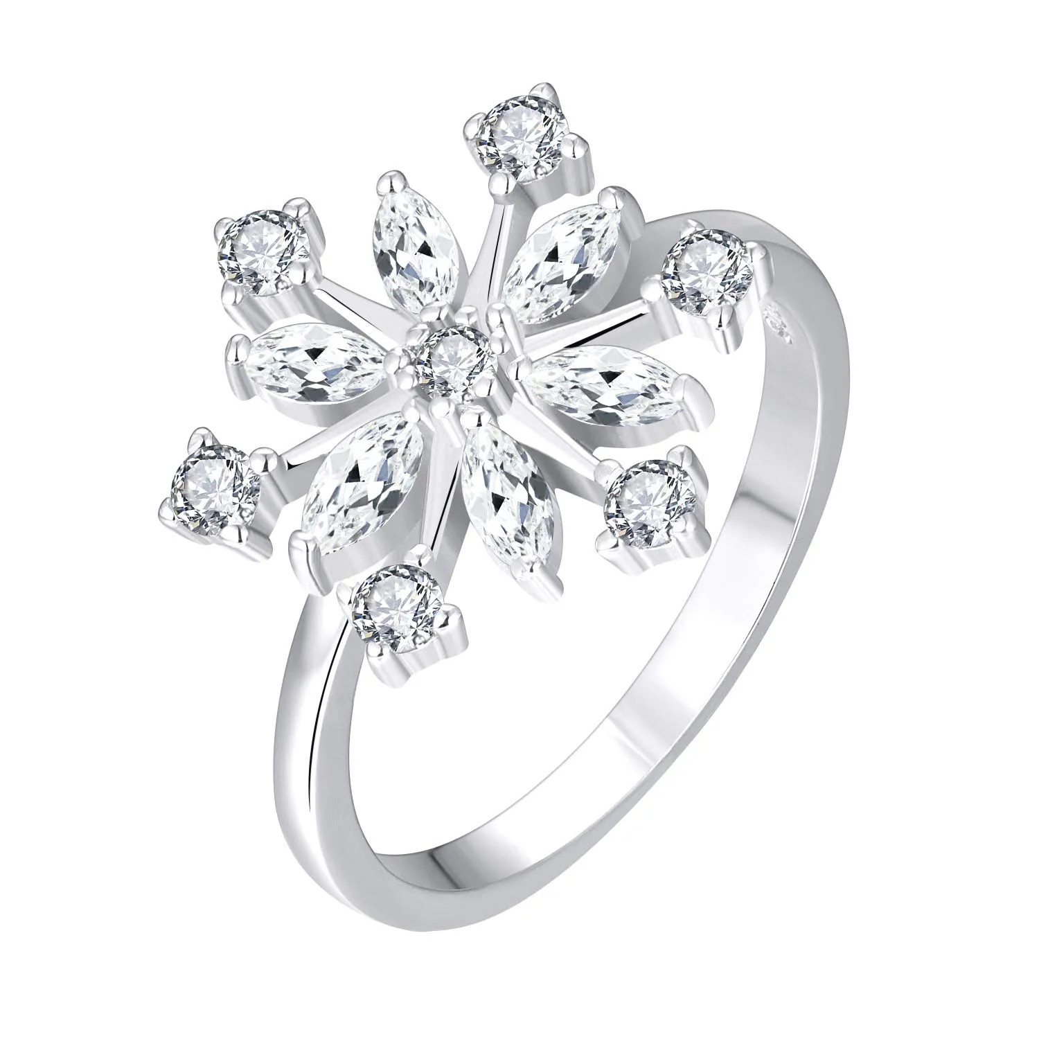 925 Sterling Silver CZ Snowflake Leverback Earrings Ring White/Blue Snowflake Jewelry