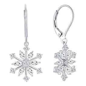 925 Sterling Silver CZ Snowflake Leverback Earrings Ring White/Blue Snowflake Jewelry