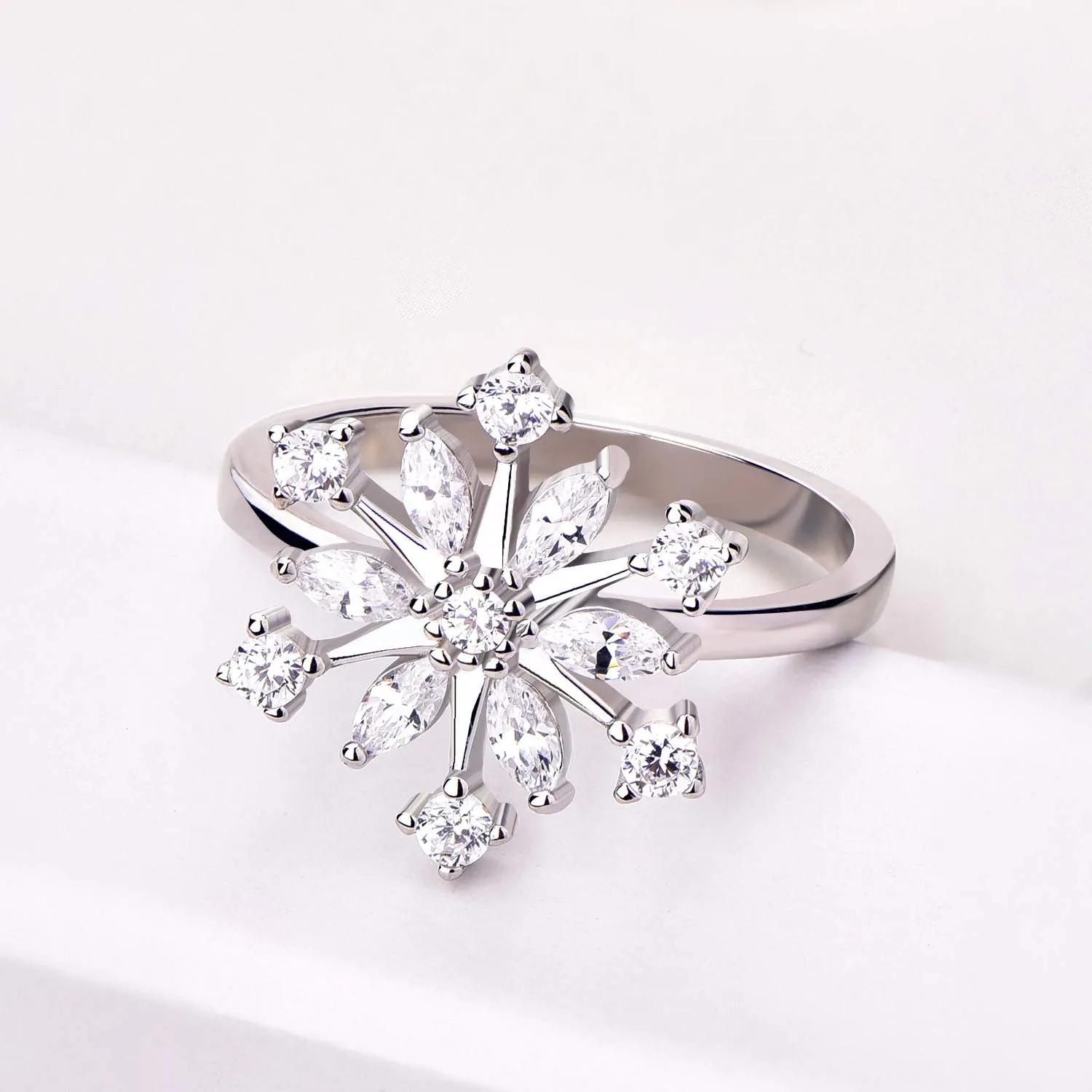 925 Sterling Silver CZ Snowflake Leverback Earrings Ring White/Blue Snowflake Jewelry