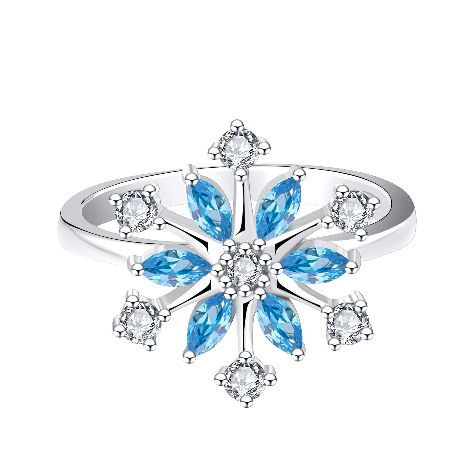 925 Sterling Silver CZ Snowflake Leverback Earrings Ring White/Blue Snowflake Jewelry