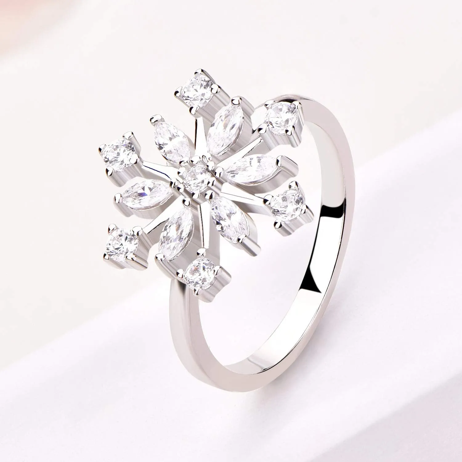 925 Sterling Silver CZ Snowflake Leverback Earrings Ring White/Blue Snowflake Jewelry