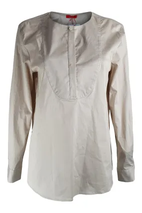 ALTEA Taupe Cotton Bib Front Long Sleeved Shirt (IT 44)