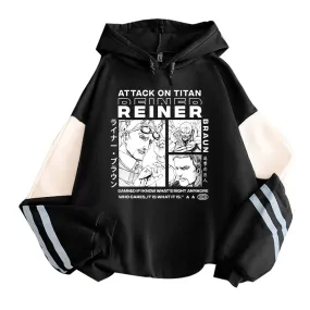 Anime Attack On Titan Reiner Braun Printed Men Women Hoodies Plus Size Patchwork Sweatshirt Manga Streetwear Unisex Pullover