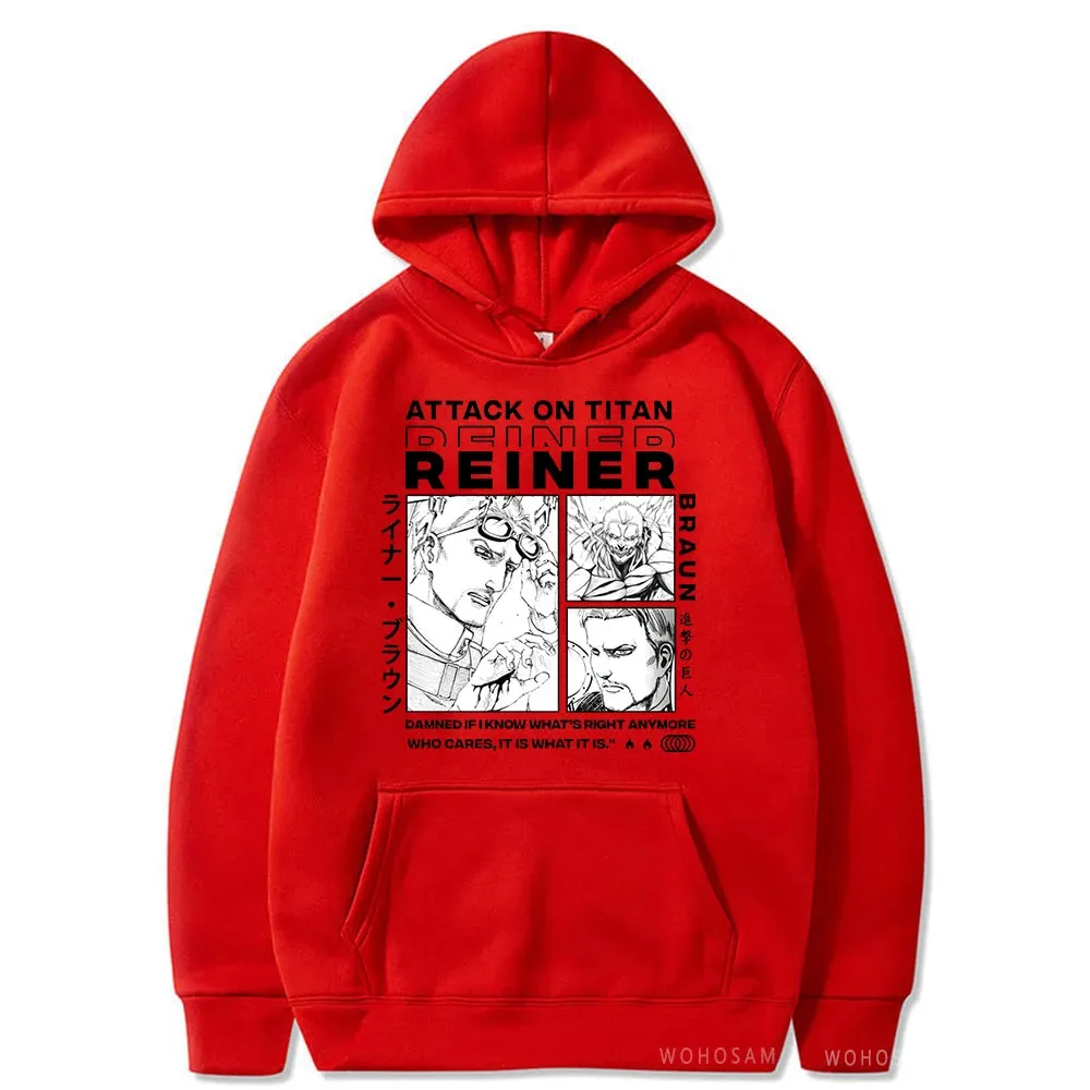 Anime Attack On Titan Reiner Braun Printed Men Women Hoodies Plus Size Patchwork Sweatshirt Manga Streetwear Unisex Pullover