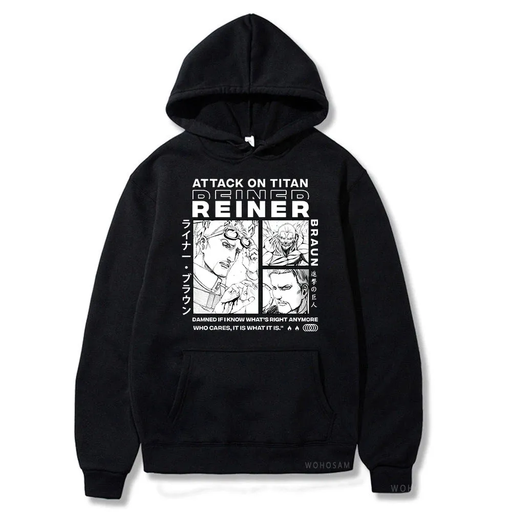 Anime Attack On Titan Reiner Braun Printed Men Women Hoodies Plus Size Patchwork Sweatshirt Manga Streetwear Unisex Pullover