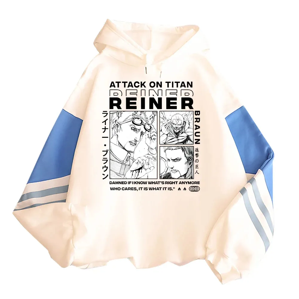 Anime Attack On Titan Reiner Braun Printed Men Women Hoodies Plus Size Patchwork Sweatshirt Manga Streetwear Unisex Pullover