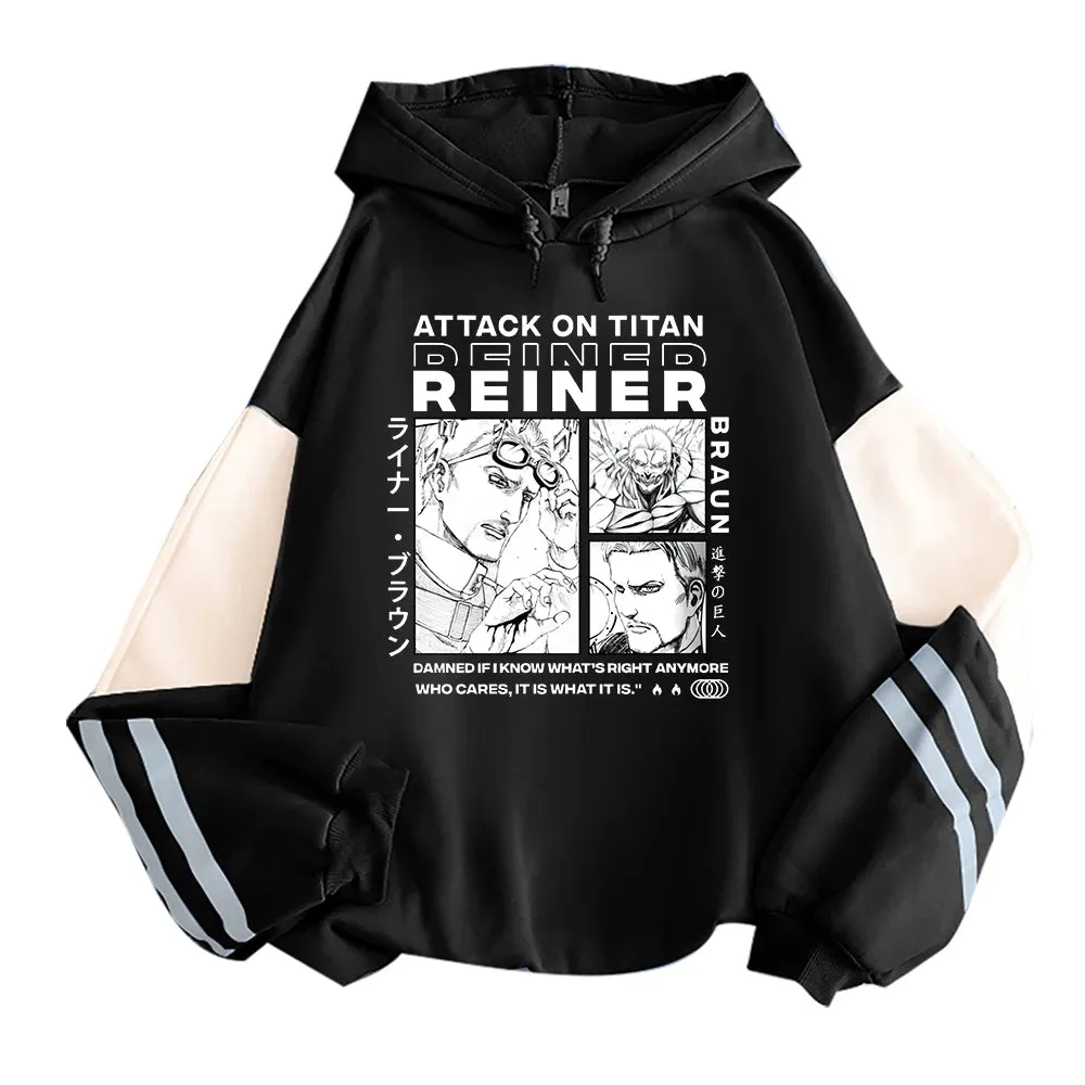 Anime Attack On Titan Reiner Braun Printed Men Women Hoodies Plus Size Patchwork Sweatshirt Manga Streetwear Unisex Pullover