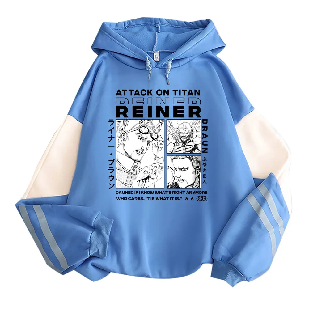 Anime Attack On Titan Reiner Braun Printed Men Women Hoodies Plus Size Patchwork Sweatshirt Manga Streetwear Unisex Pullover