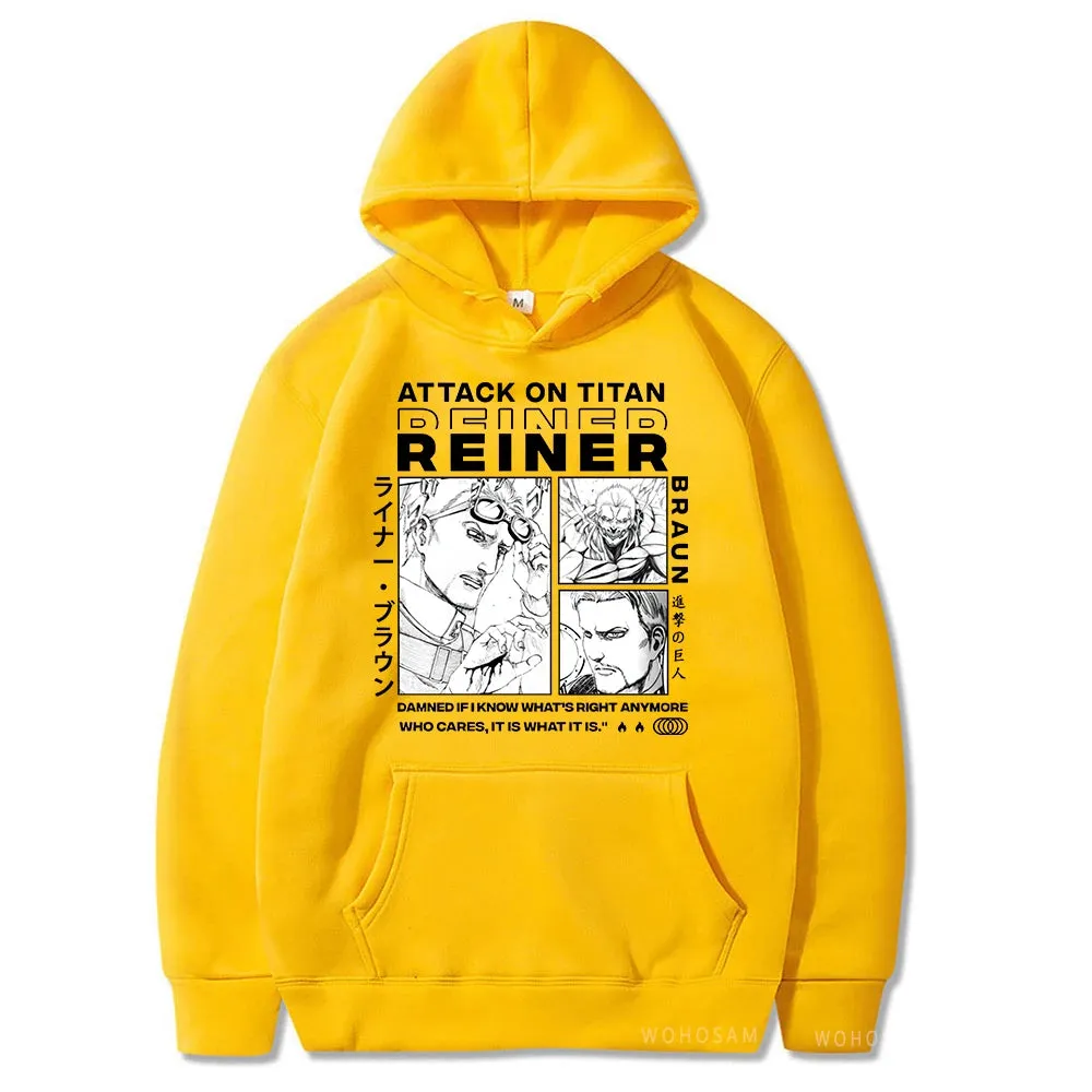 Anime Attack On Titan Reiner Braun Printed Men Women Hoodies Plus Size Patchwork Sweatshirt Manga Streetwear Unisex Pullover