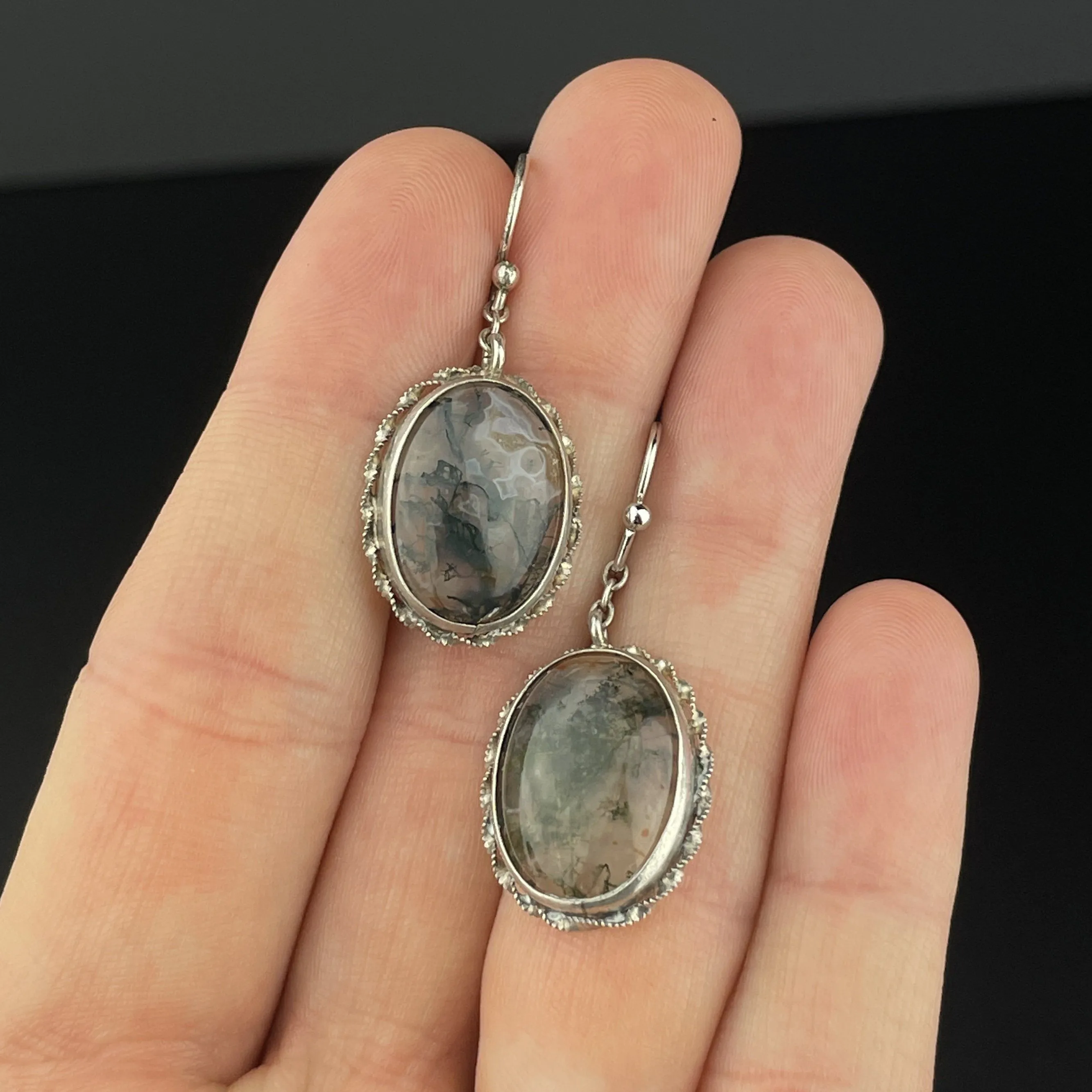 Antique Art Deco Scottish Moss Agate Earrings