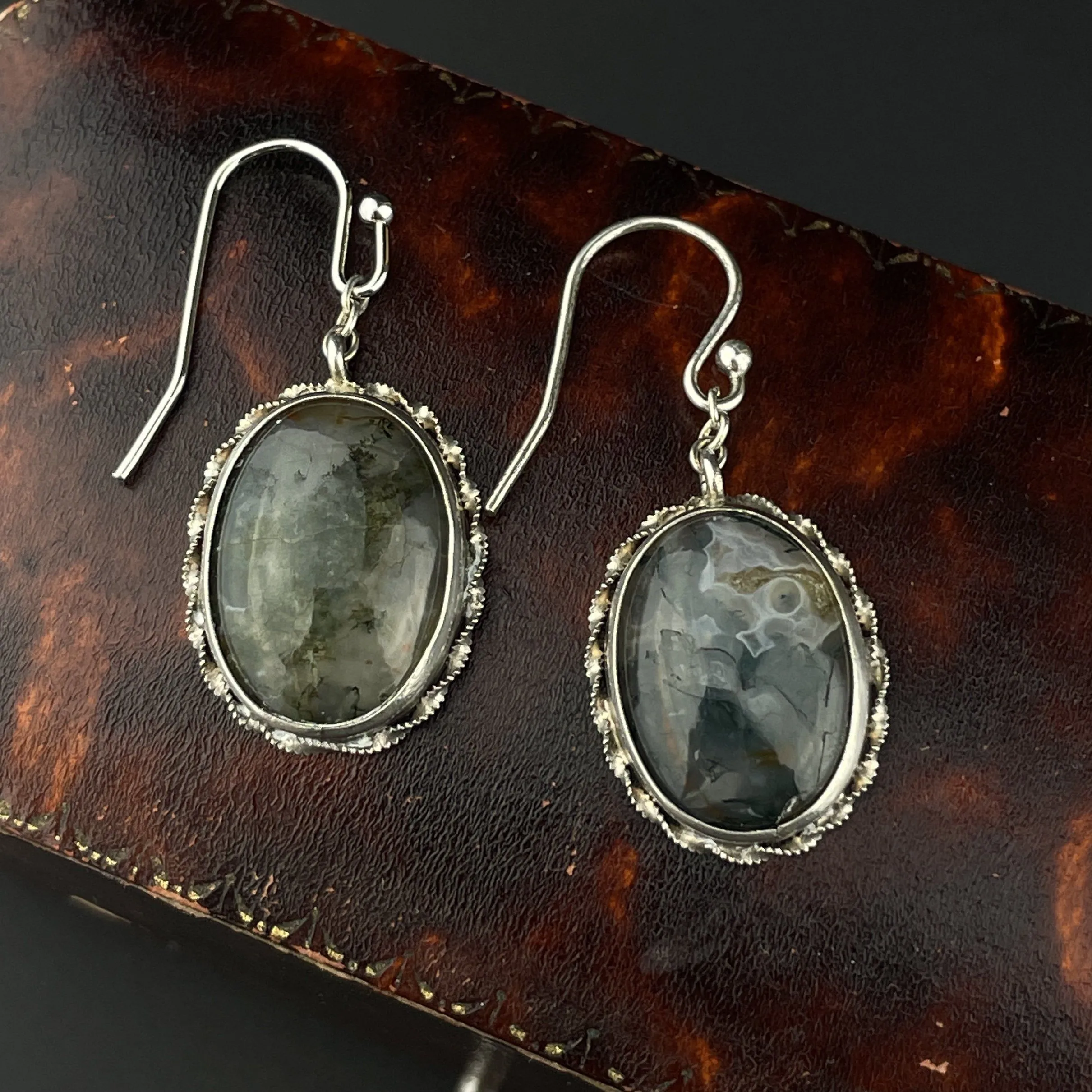 Antique Art Deco Scottish Moss Agate Earrings