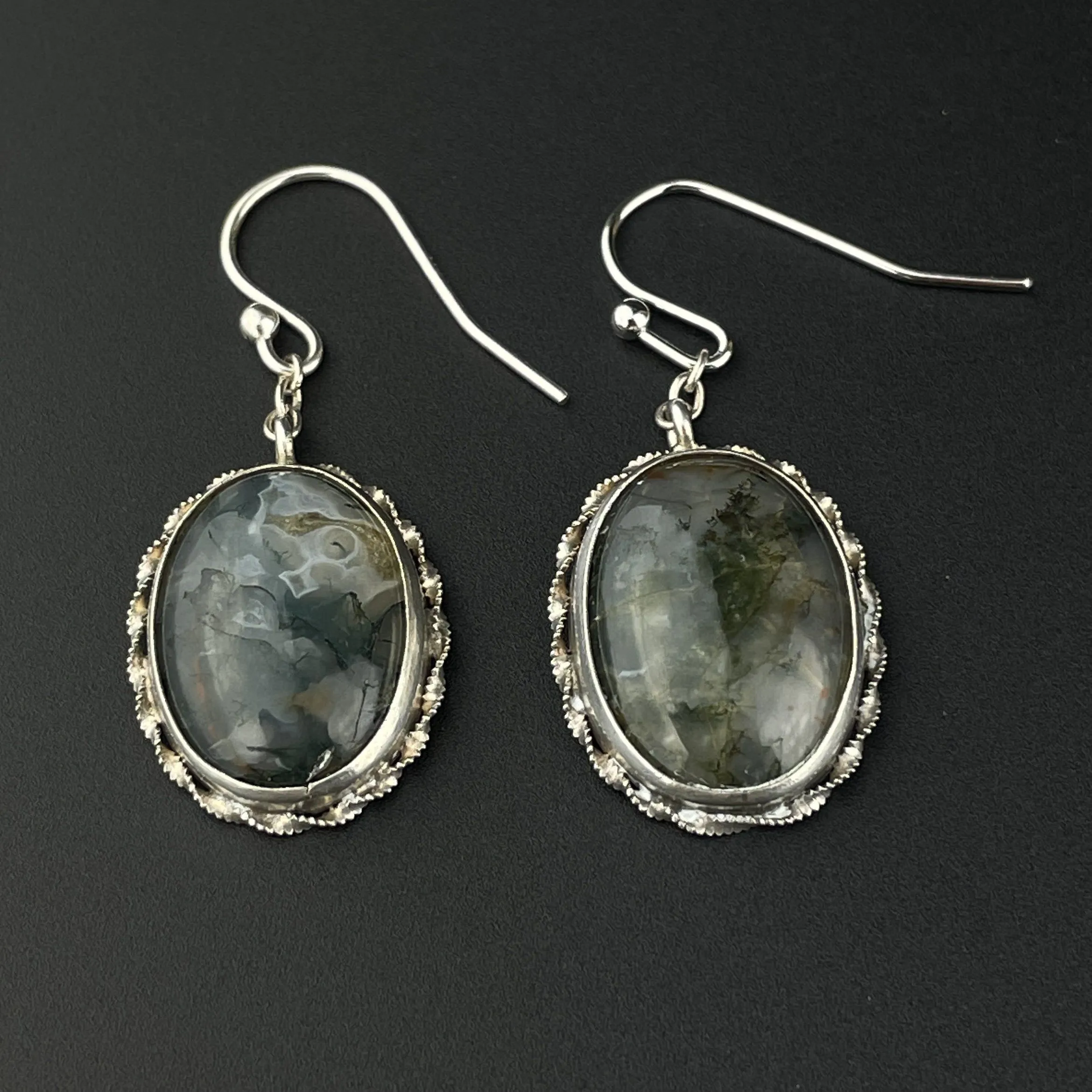 Antique Art Deco Scottish Moss Agate Earrings