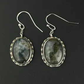 Antique Art Deco Scottish Moss Agate Earrings