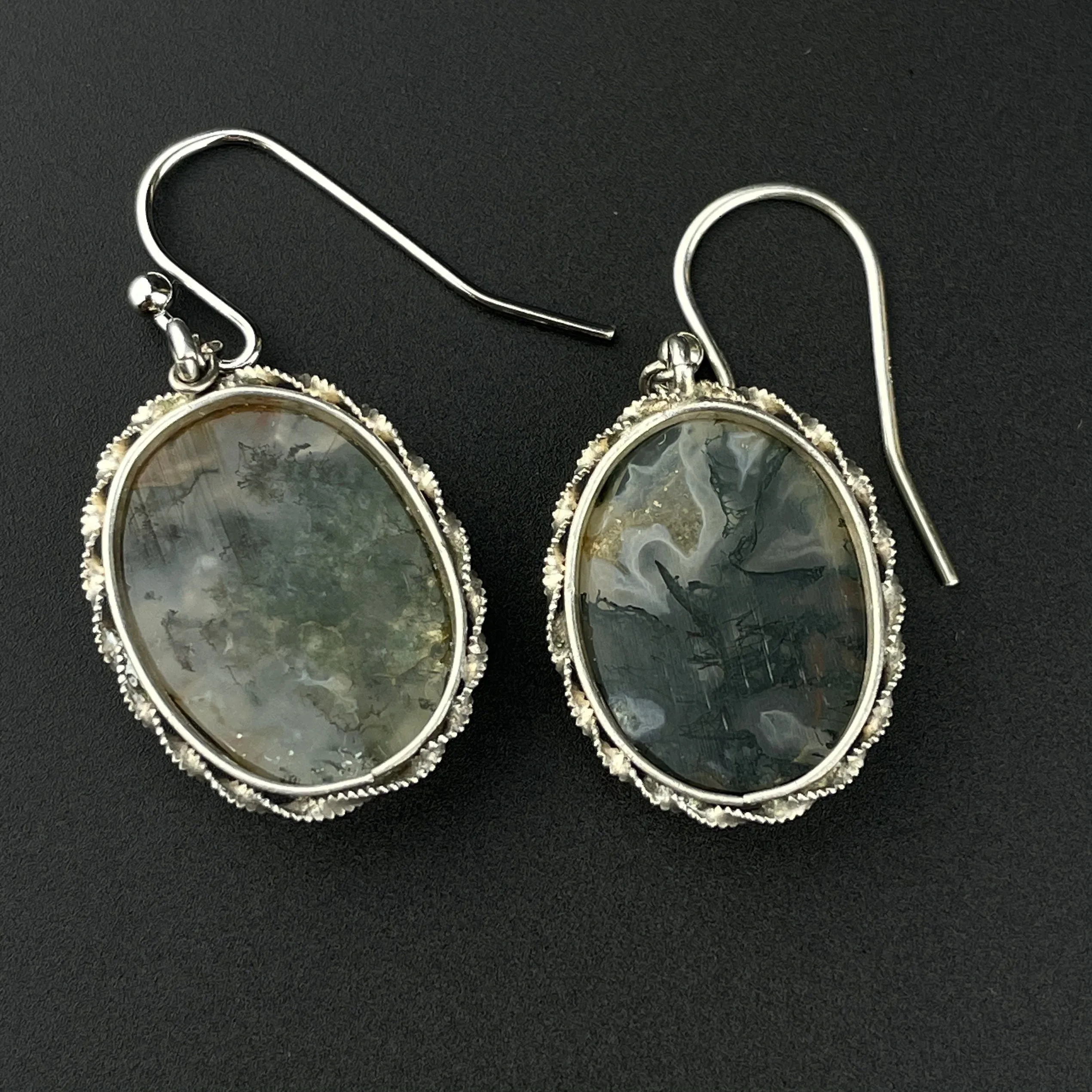 Antique Art Deco Scottish Moss Agate Earrings