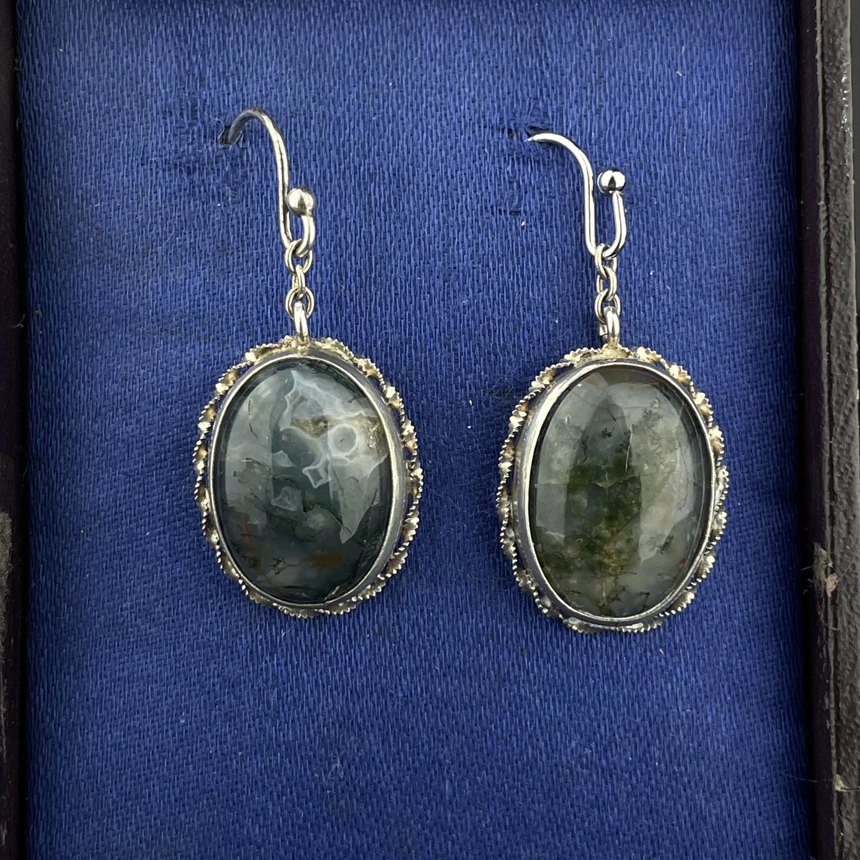 Antique Art Deco Scottish Moss Agate Earrings