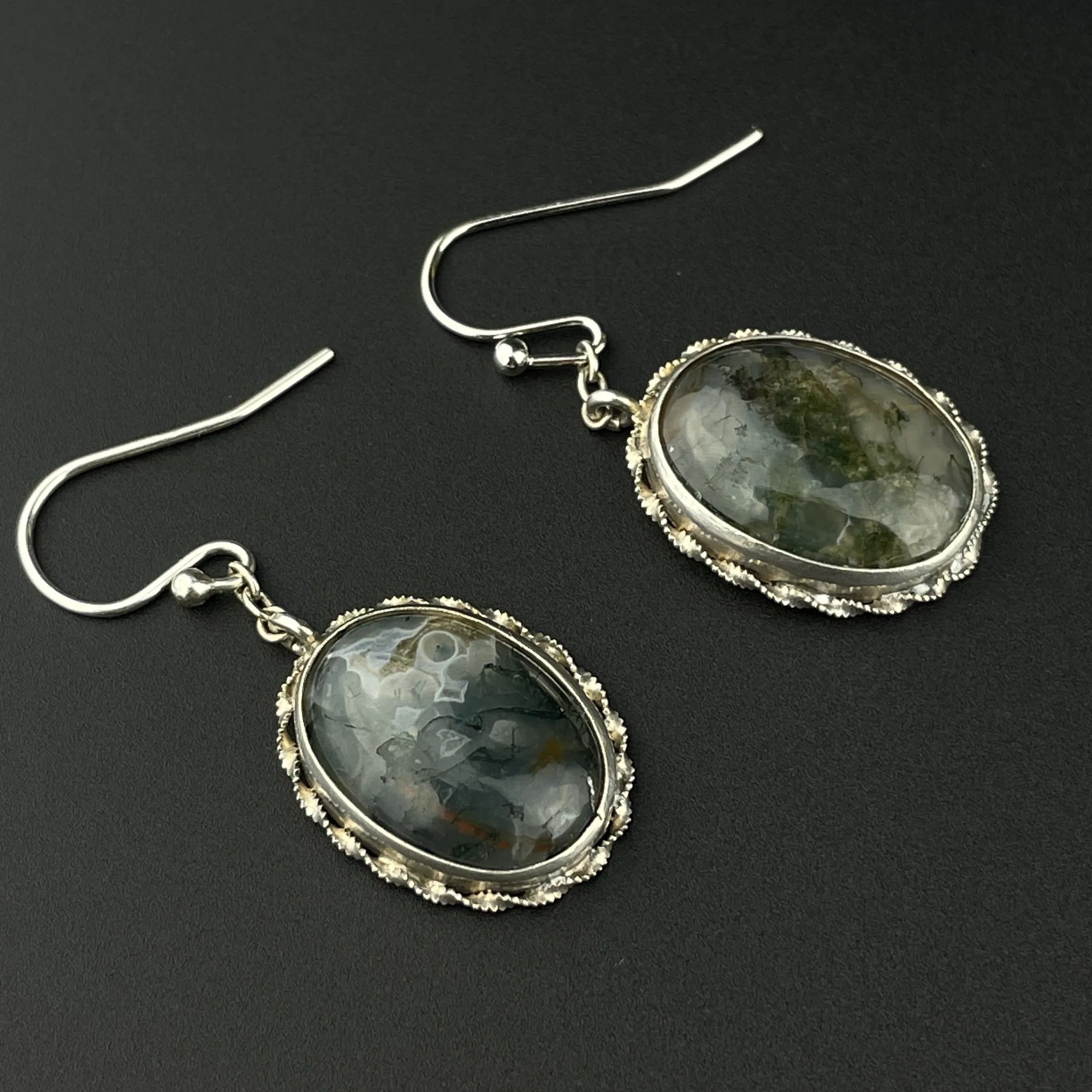 Antique Art Deco Scottish Moss Agate Earrings