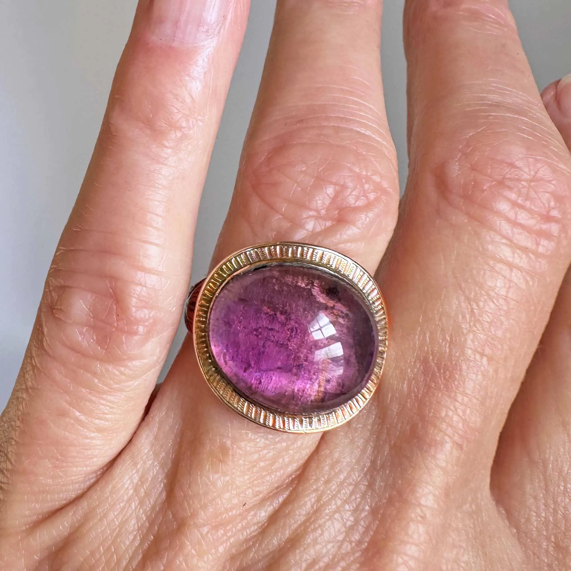 Antique Dated 1796 Amethyst Cabochon Georgian Ring