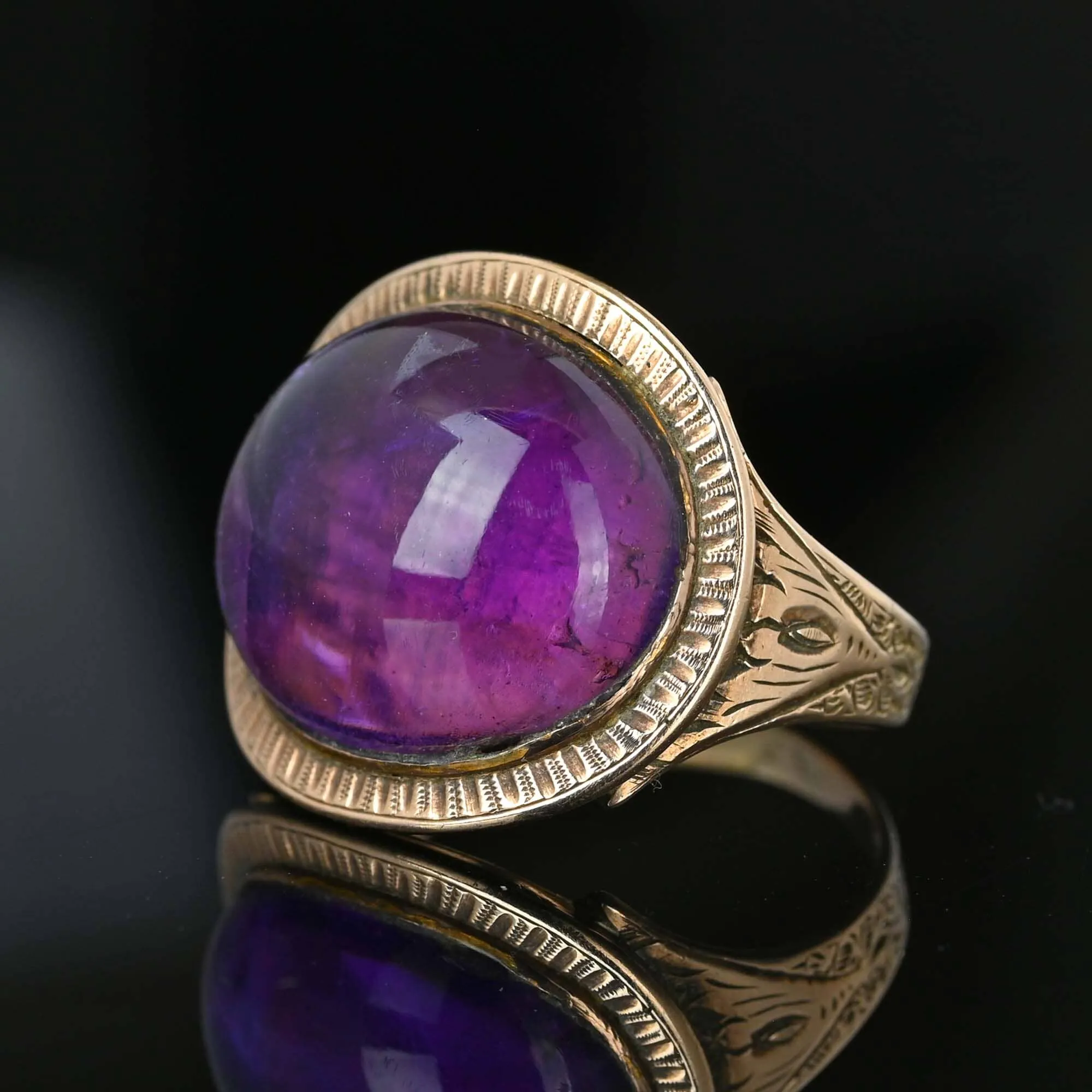 Antique Dated 1796 Amethyst Cabochon Georgian Ring