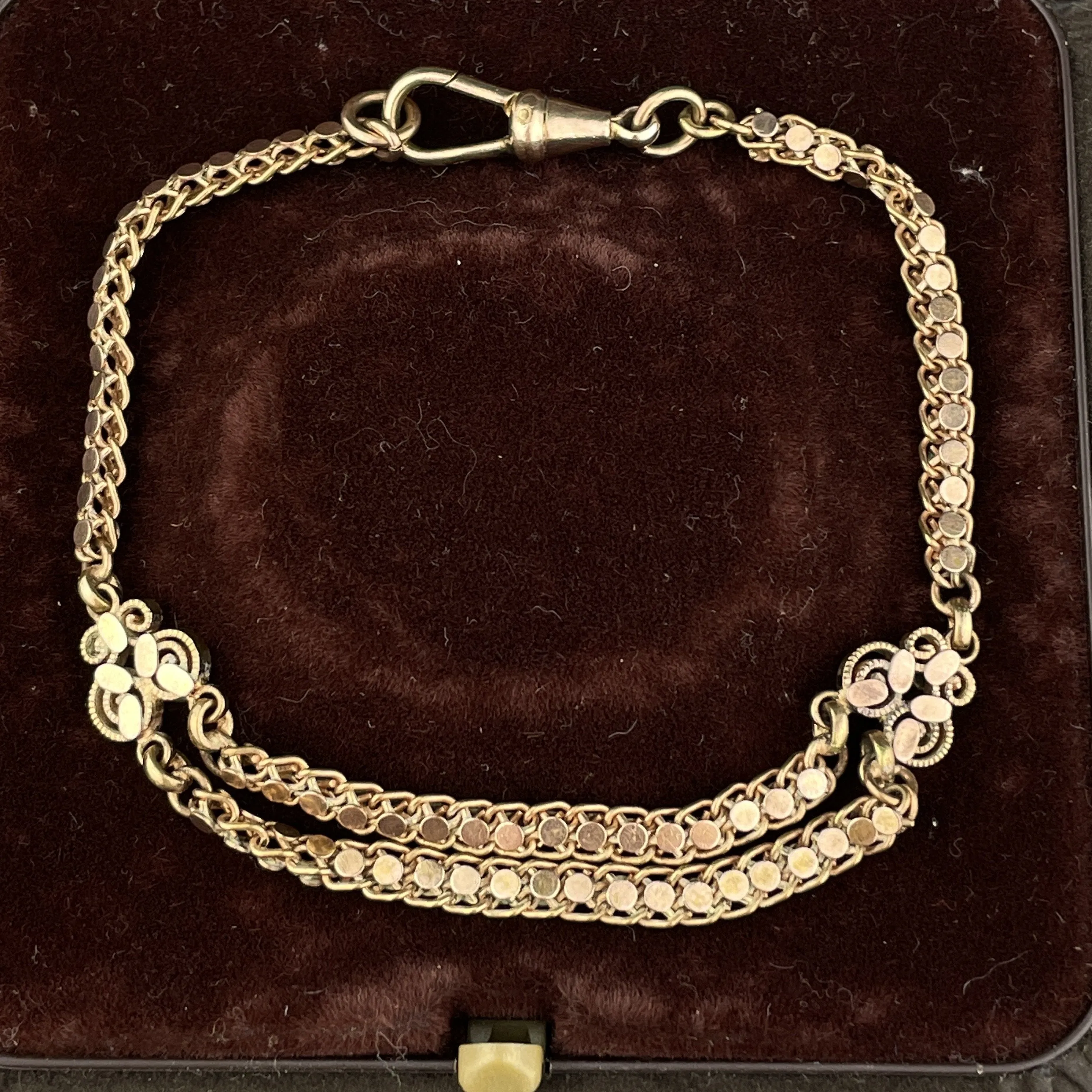 Antique Edwardian Fancy Link Rolled Gold Watch Chain Bracelet