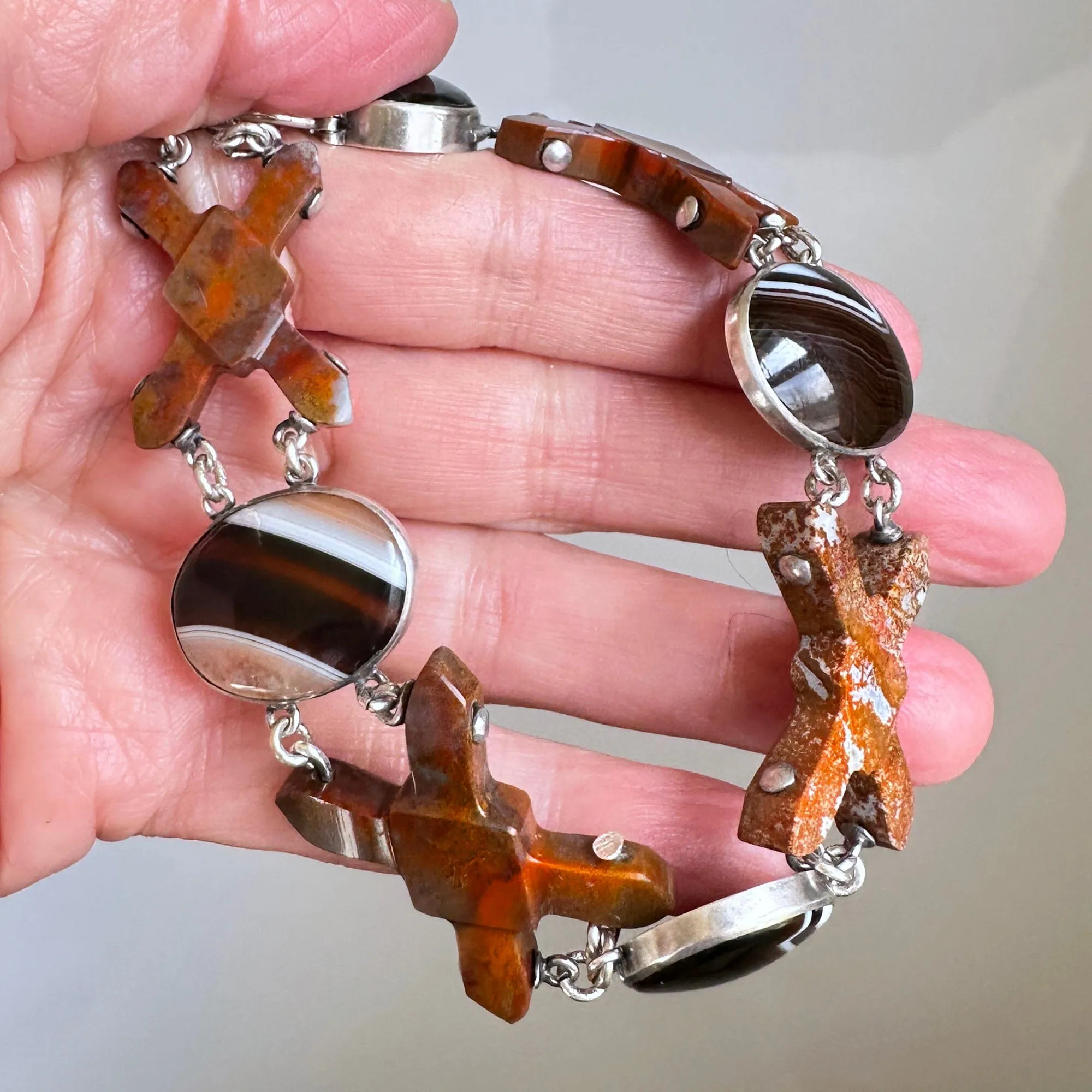 Antique Padlock Scottish Banded Agate Bracelet