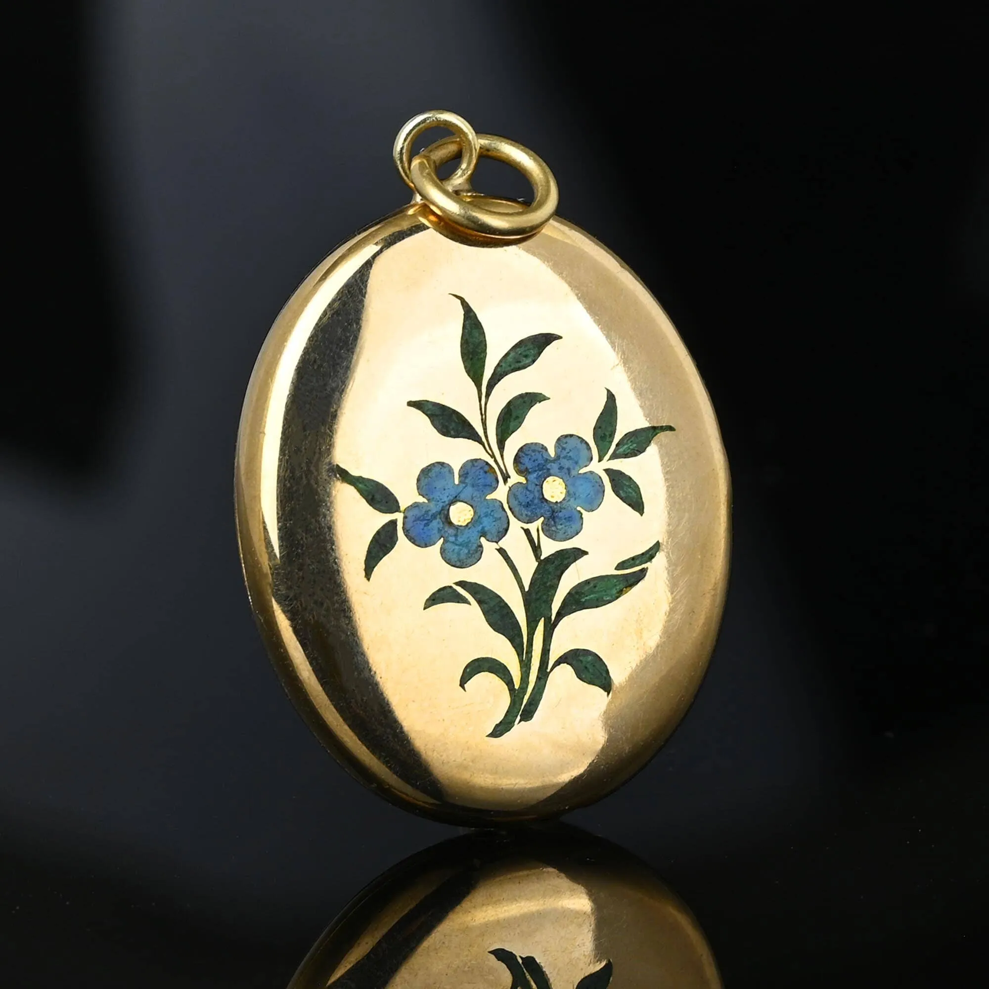 Antique Victorian 14K Gold Enamel Flower Locket