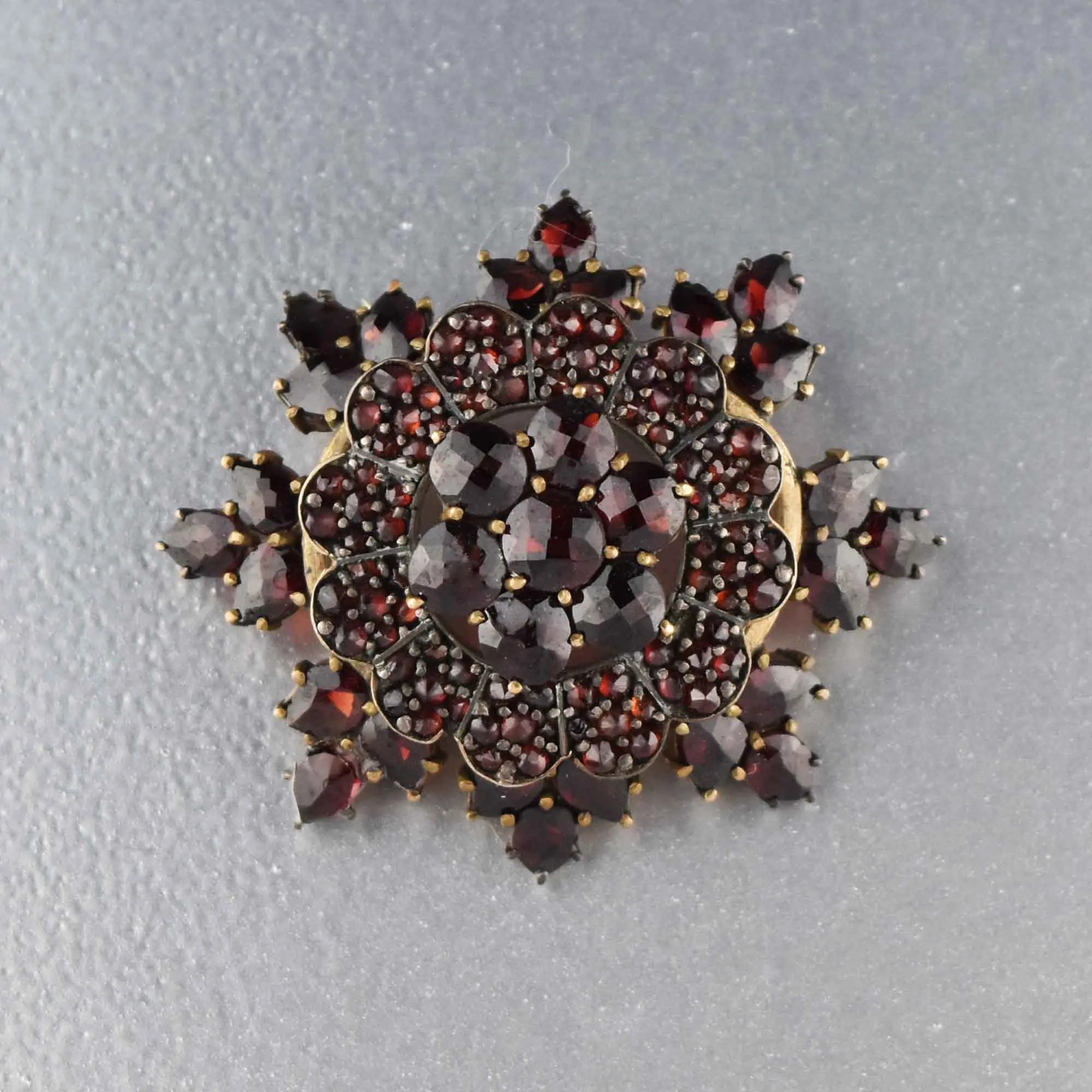 Antique Victorian Garnet Snowflake Brooch Pin