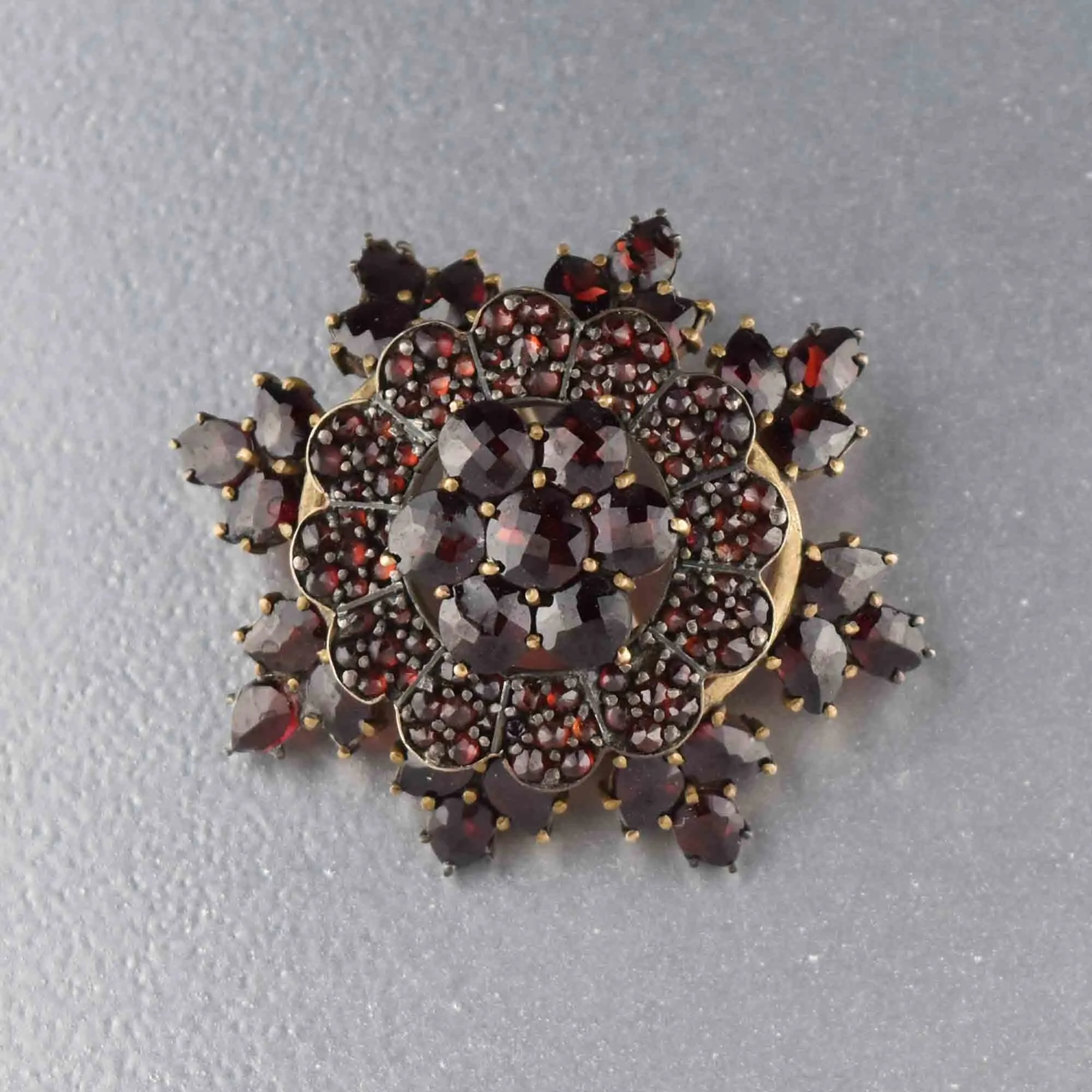 Antique Victorian Garnet Snowflake Brooch Pin