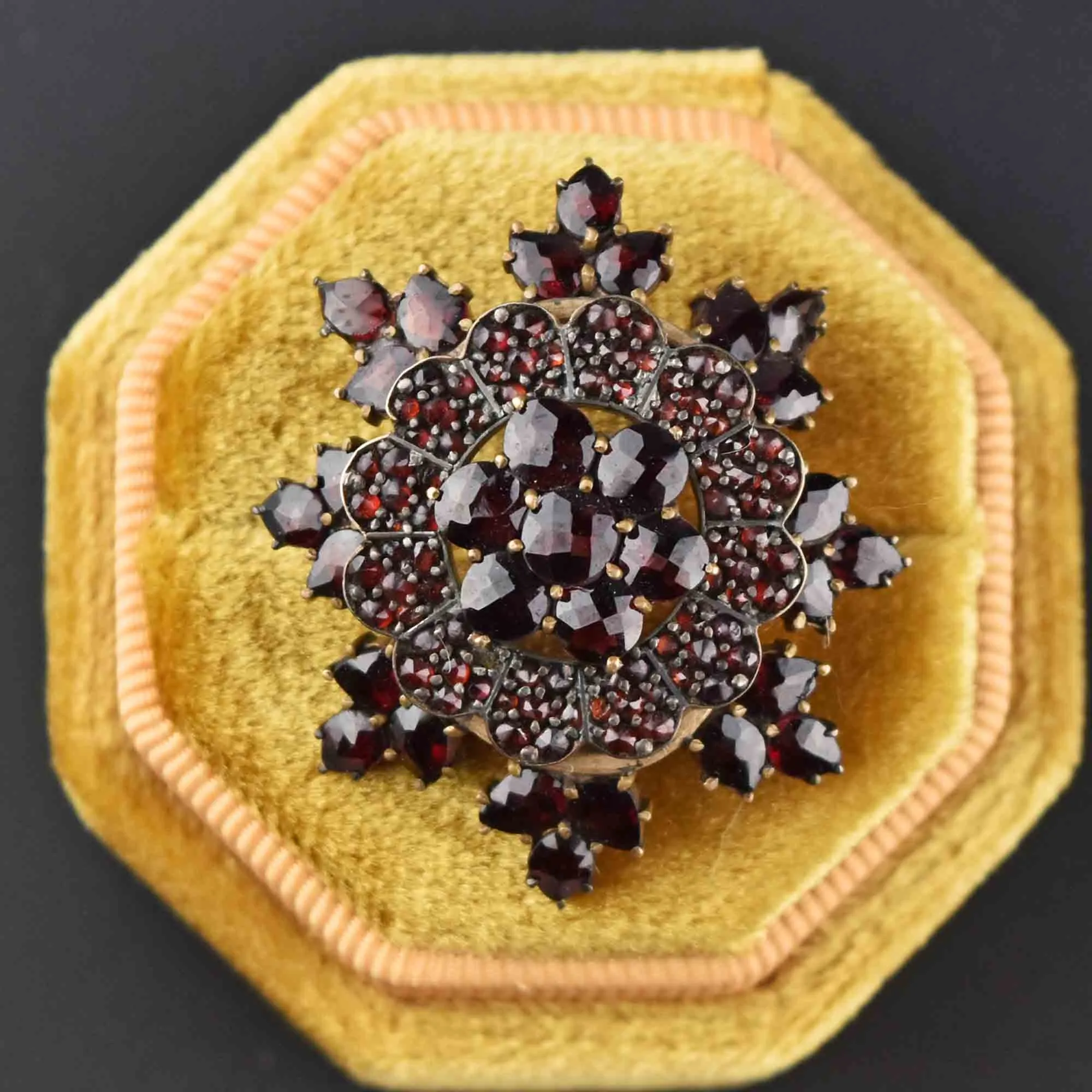 Antique Victorian Garnet Snowflake Brooch Pin